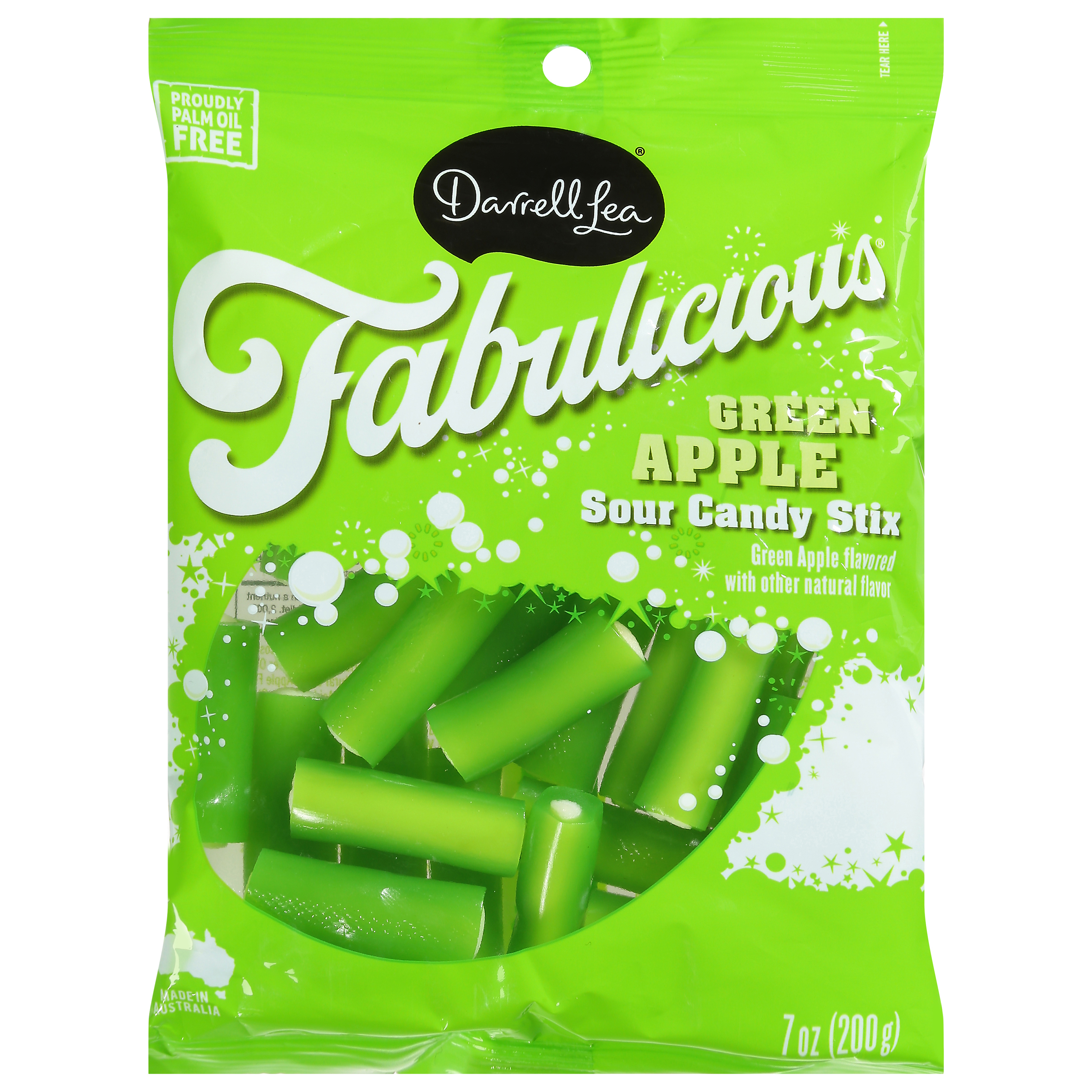 Darrell Lea Fabulicious Green Apple Sour Candy Stix