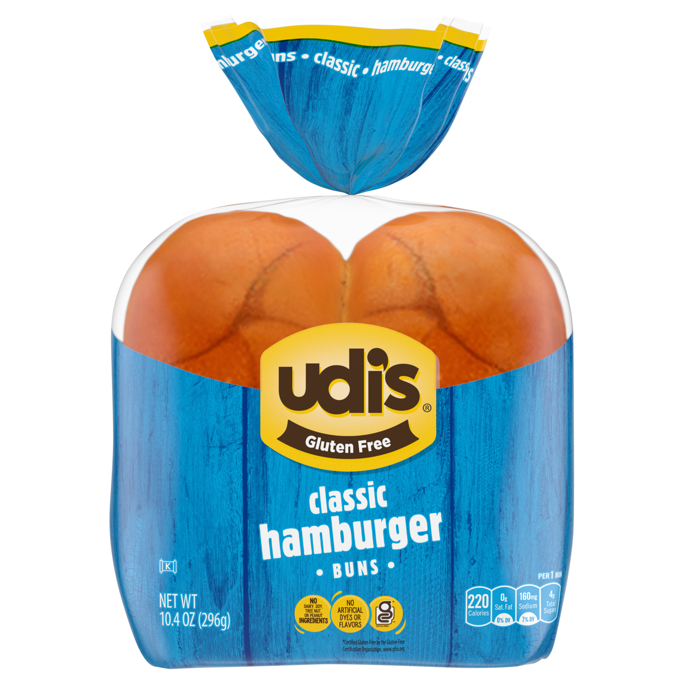 Udi's Gluten Free Classic Hamburger Buns, Frozen, 10.4 oz.