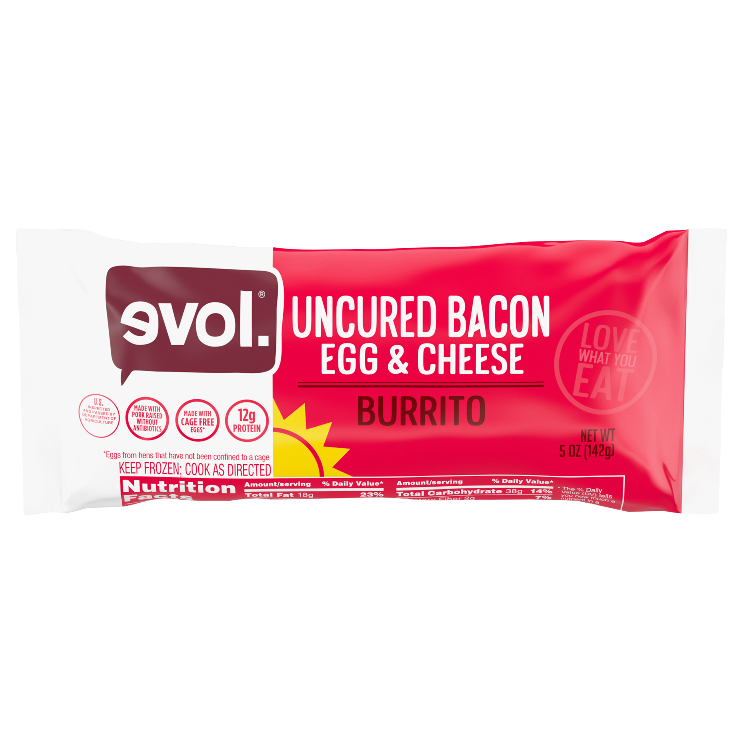 Evol Uncured Bacon Egg & Cheese Burrito, Frozen Breakfast Burrito, 5 oz.
