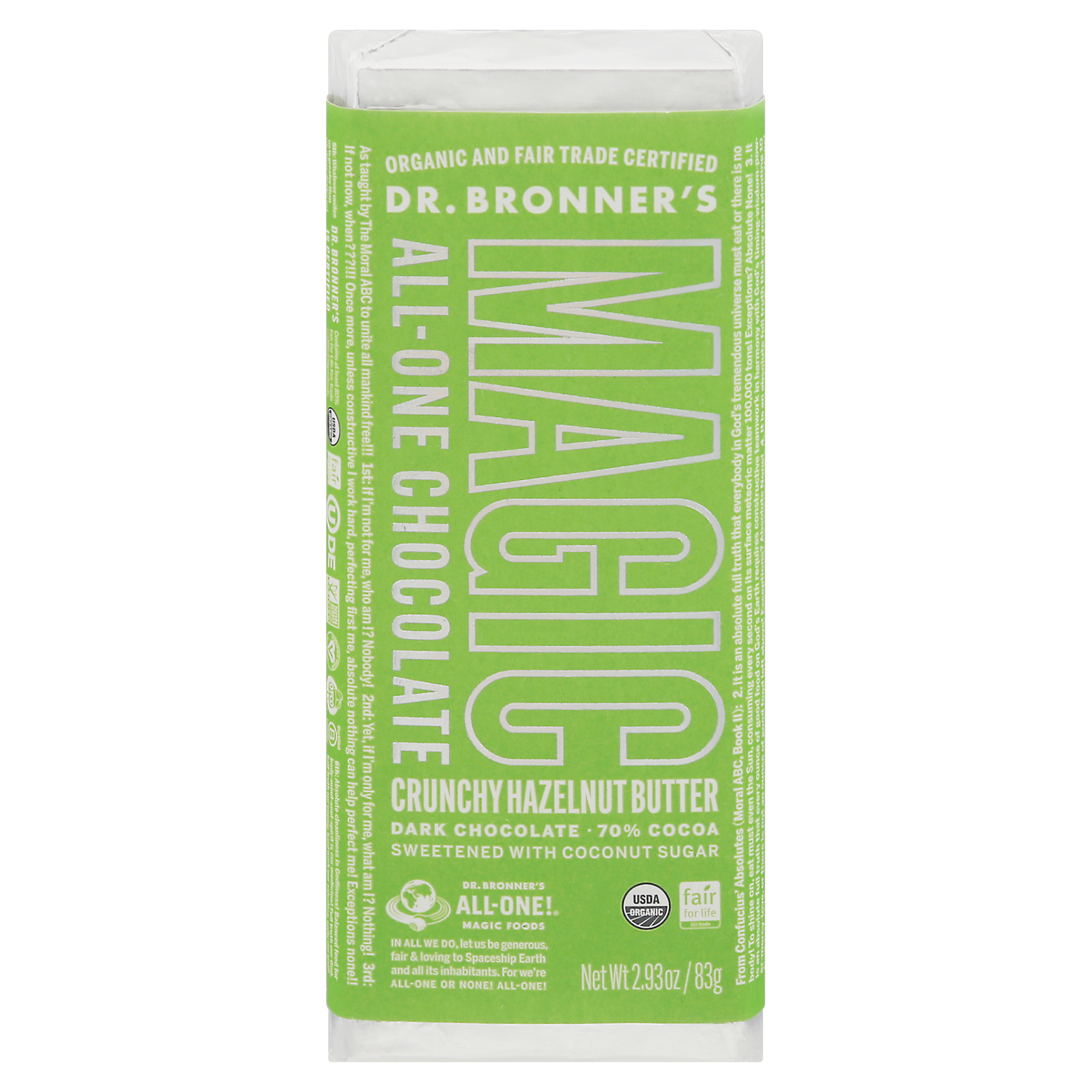 Dr. Bronner's Magic All-One Chocolate Crunchy Hazelnut Butter 70% Cocoa Dark Chocolate