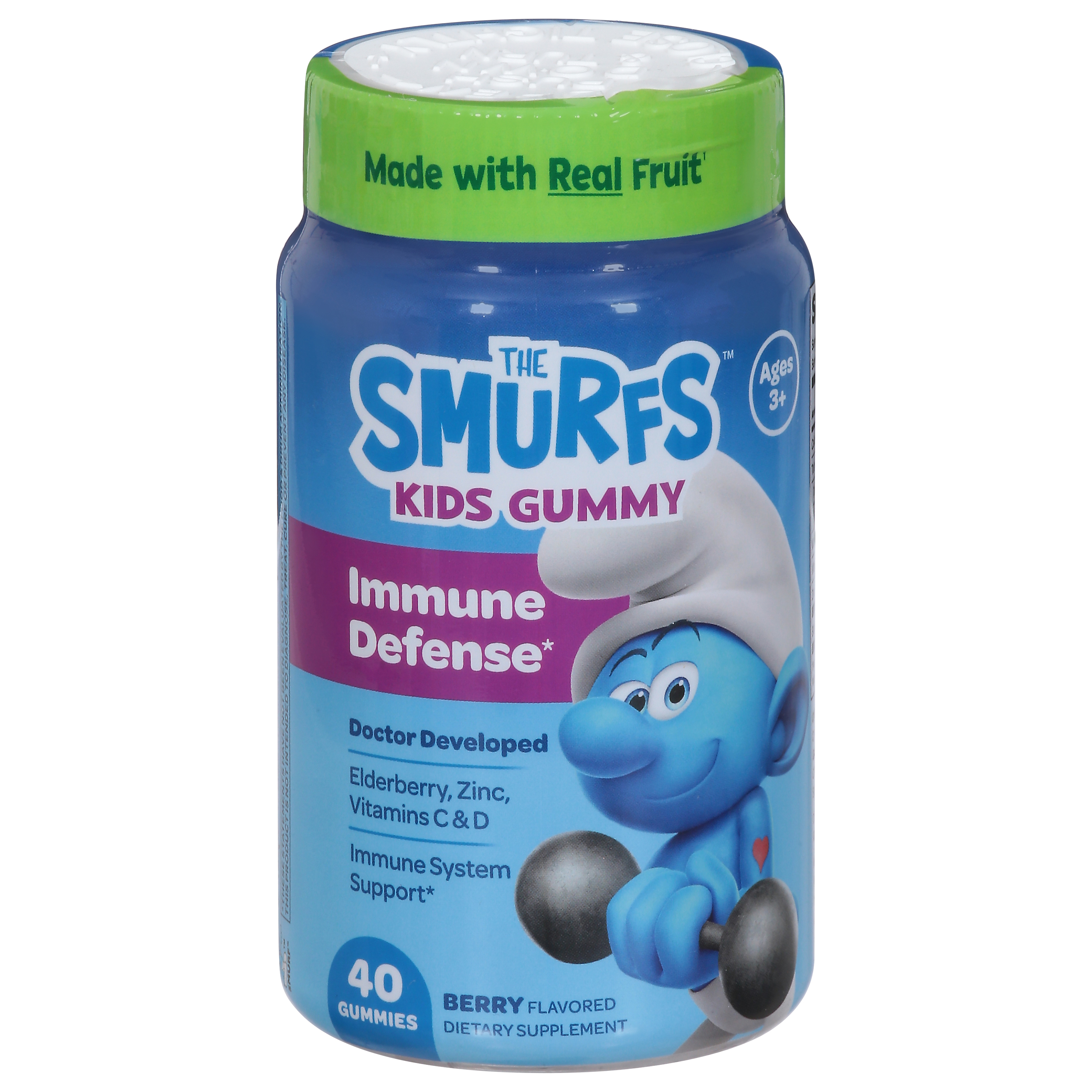 Smurfs Kids Gummy Ages 3+ Berry Flavored Immune Defense 40 Gummies