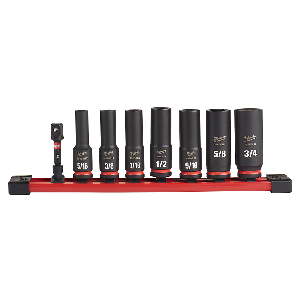 Product image for Milwaukee 49-66-7024 8PC SHOCKWAVE Impact Duty 3/8IN Drive SAE Deep 6 Point Socket Set
