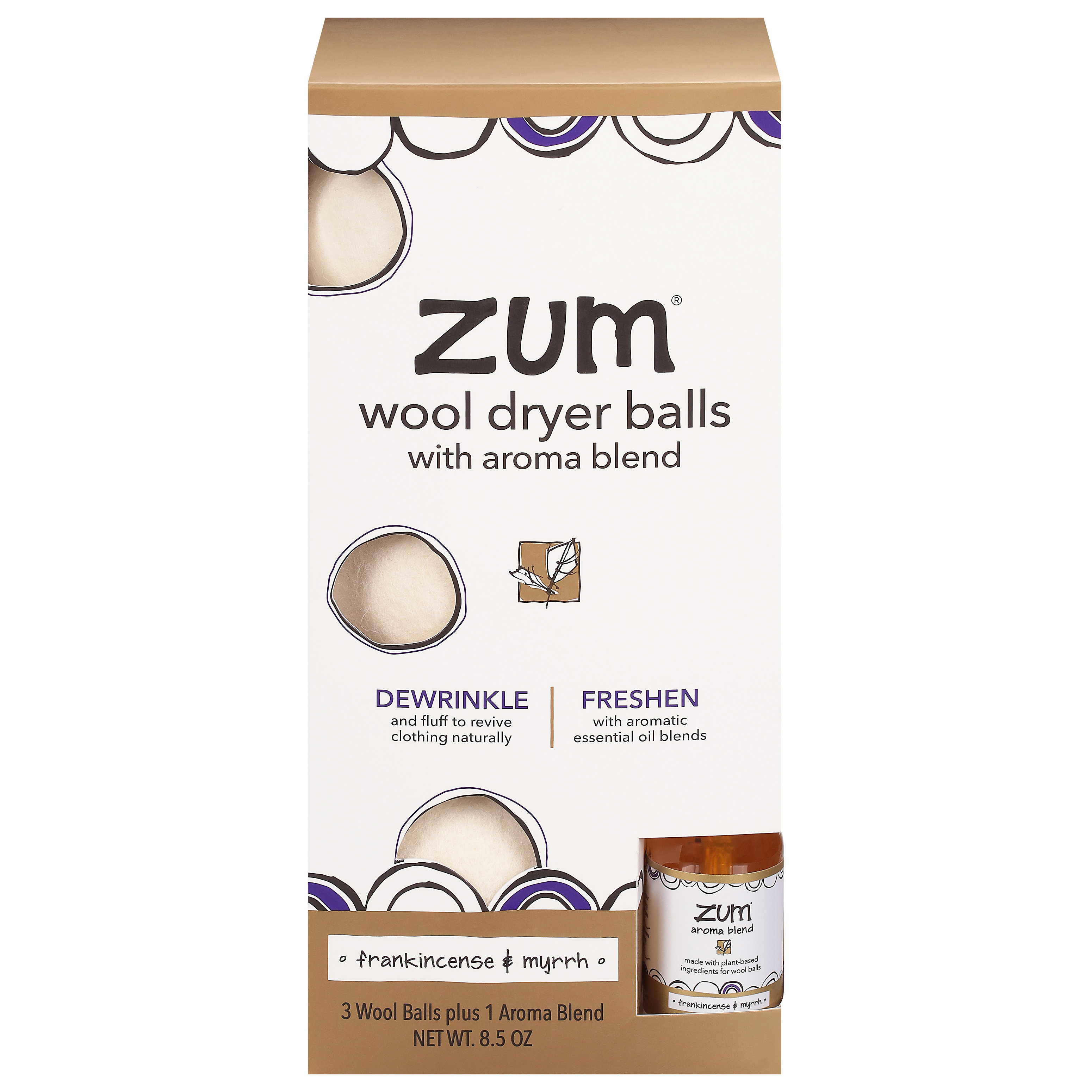 Zum Frankincense & Myrrh Wool Dryer Balls with Aroma Blend
