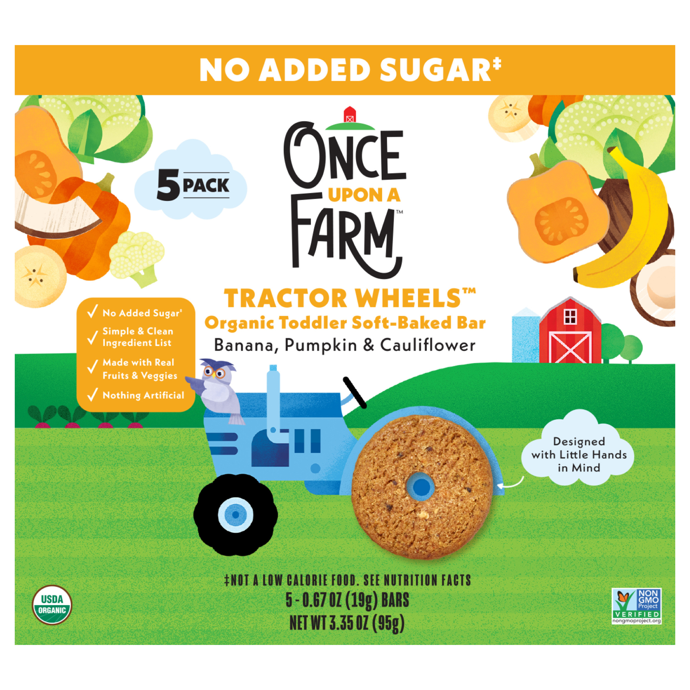 Once Upon a Farm Organic Tractor Wheels Toddler Bar, Banana, Pumpkin & Cauliflower,