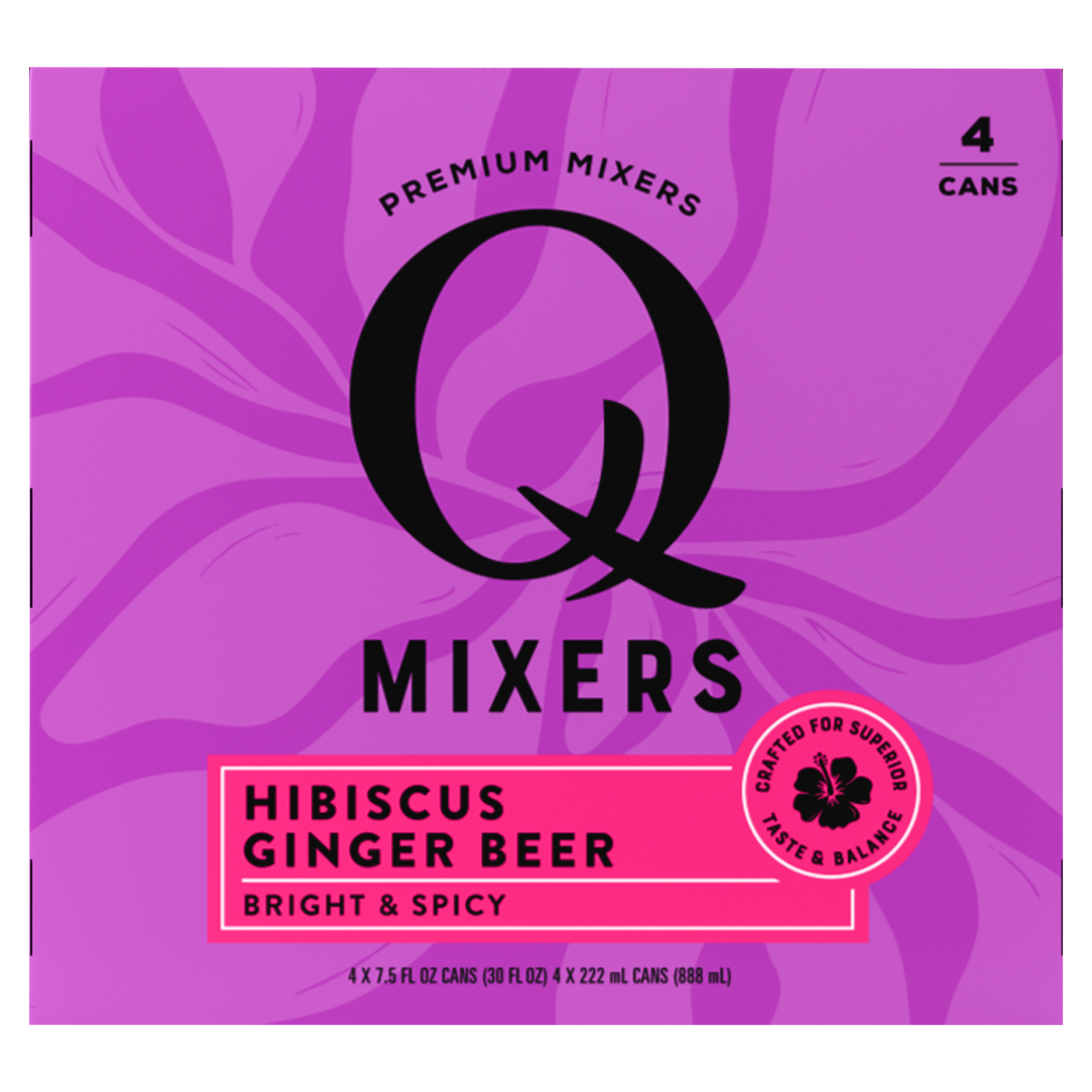 Q Mixers Hibiscus Ginger Beer, Premium Cocktail Mixer Made with Real Ingredients, 7.5 Fl Oz (Pack of 4)