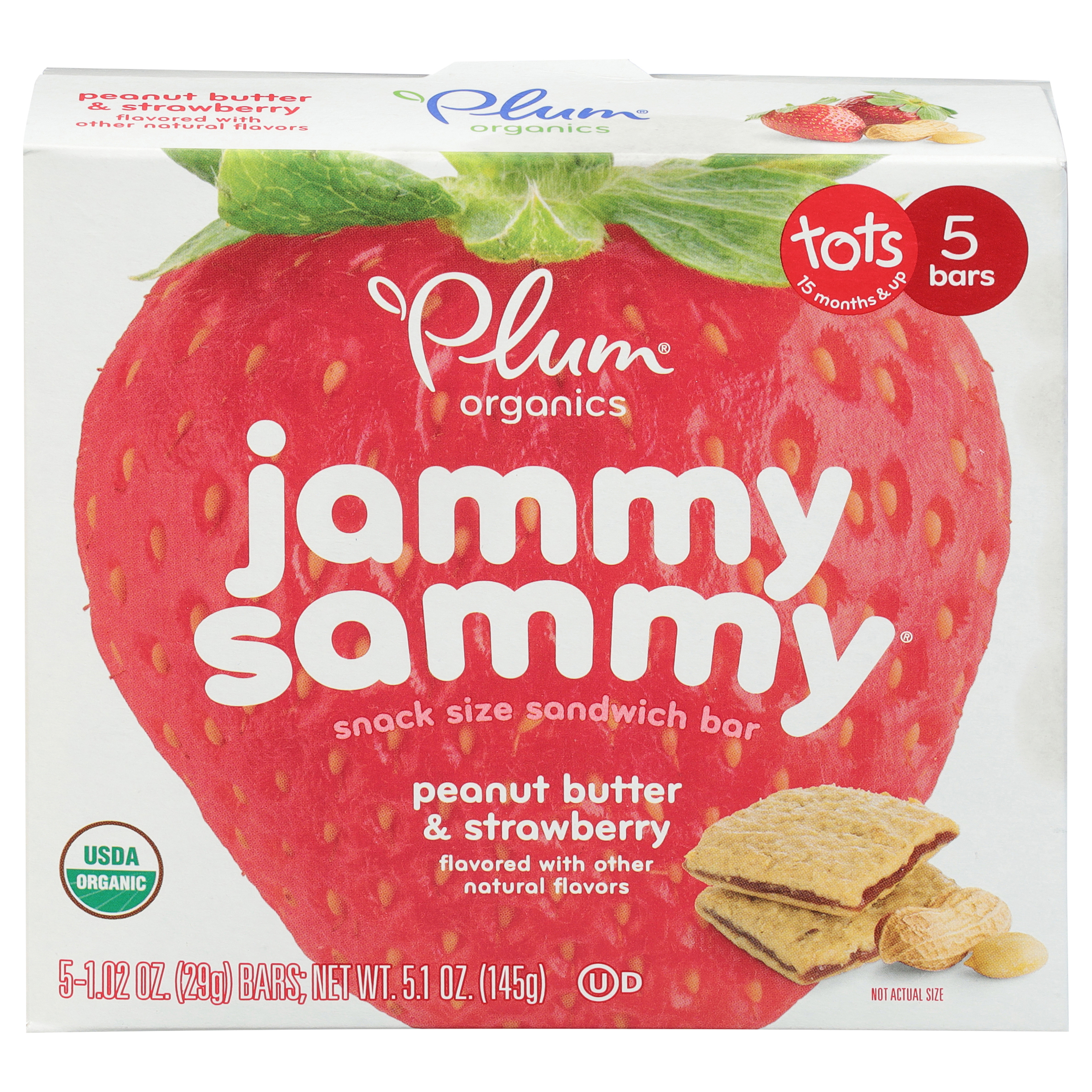 Plum Organics Jammy Sammy Snack Size Tots Peanut Butter & Strawberry Sandwich Bar Toddler