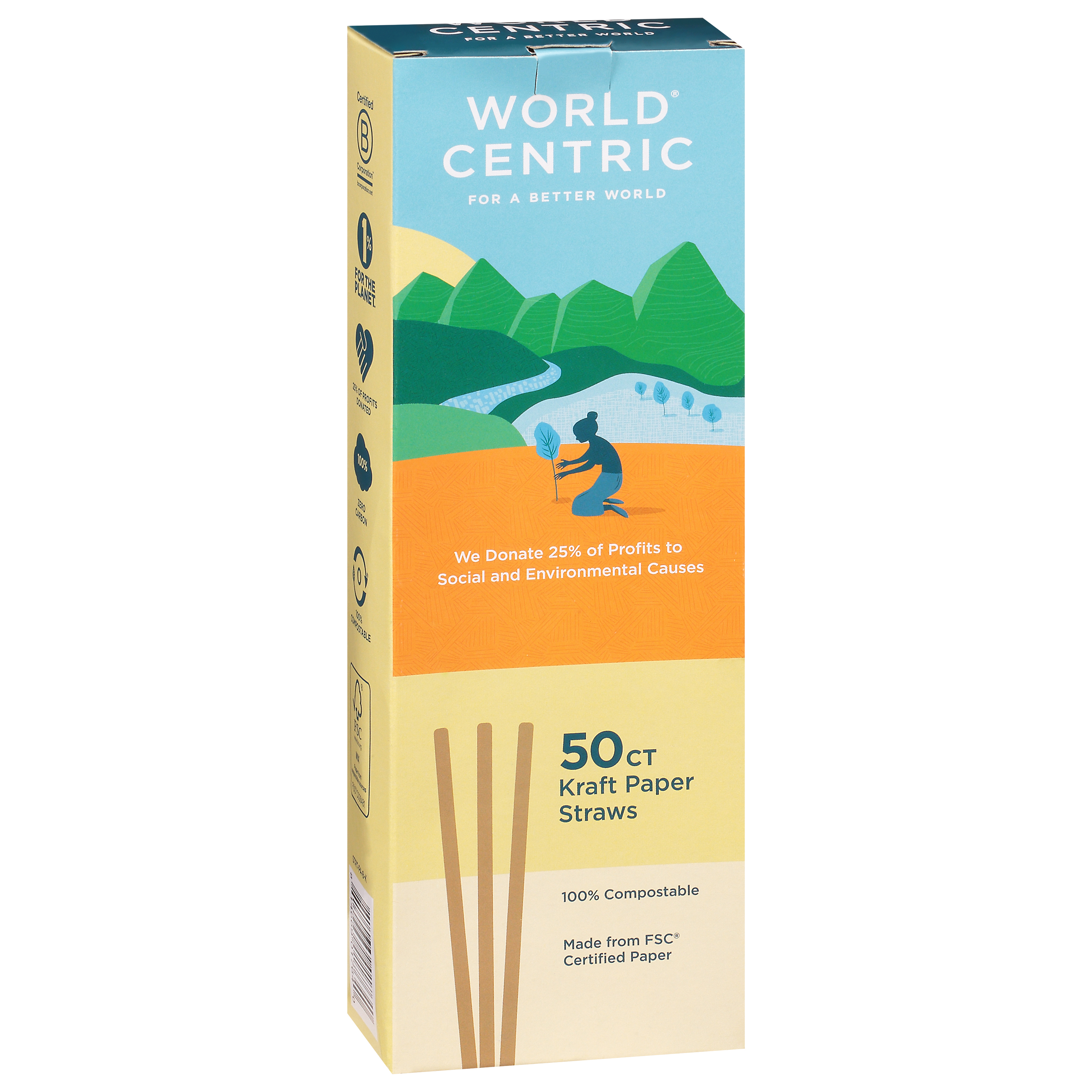 World Centric Kraft Paper Straws 50 count Box