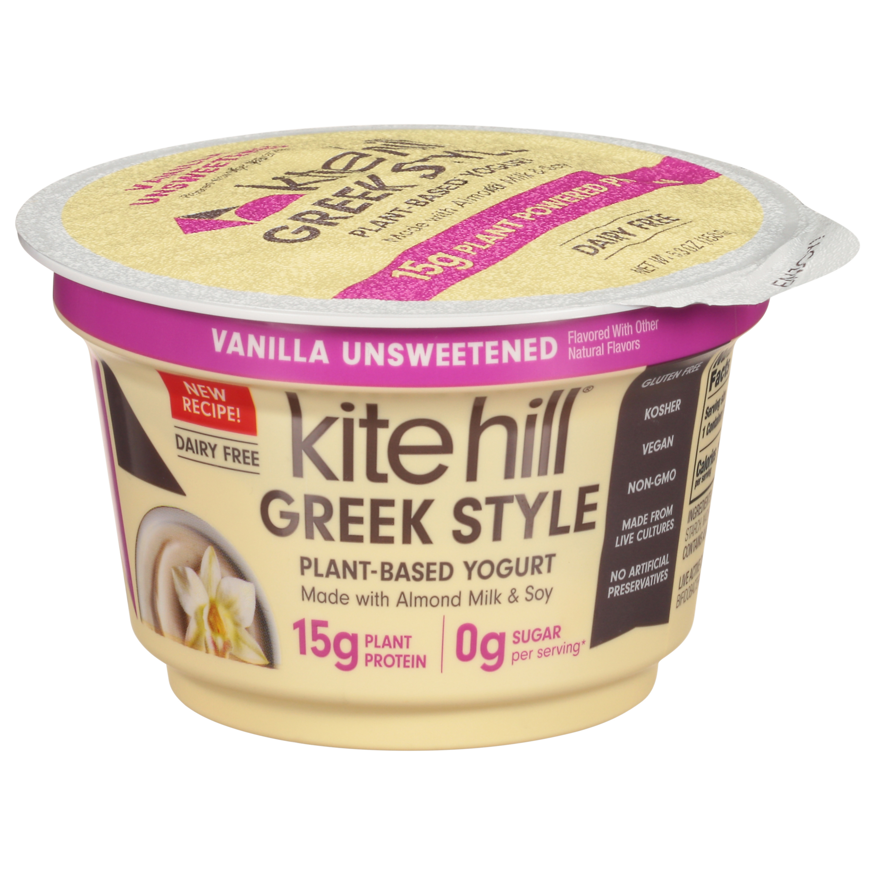 Kite Hill Unsweetened Vanilla Greek Style Plant-Based Yogurt