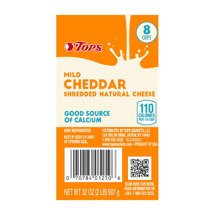 Tops Mild Cheddar Shredded Natural Cheese 32 oz