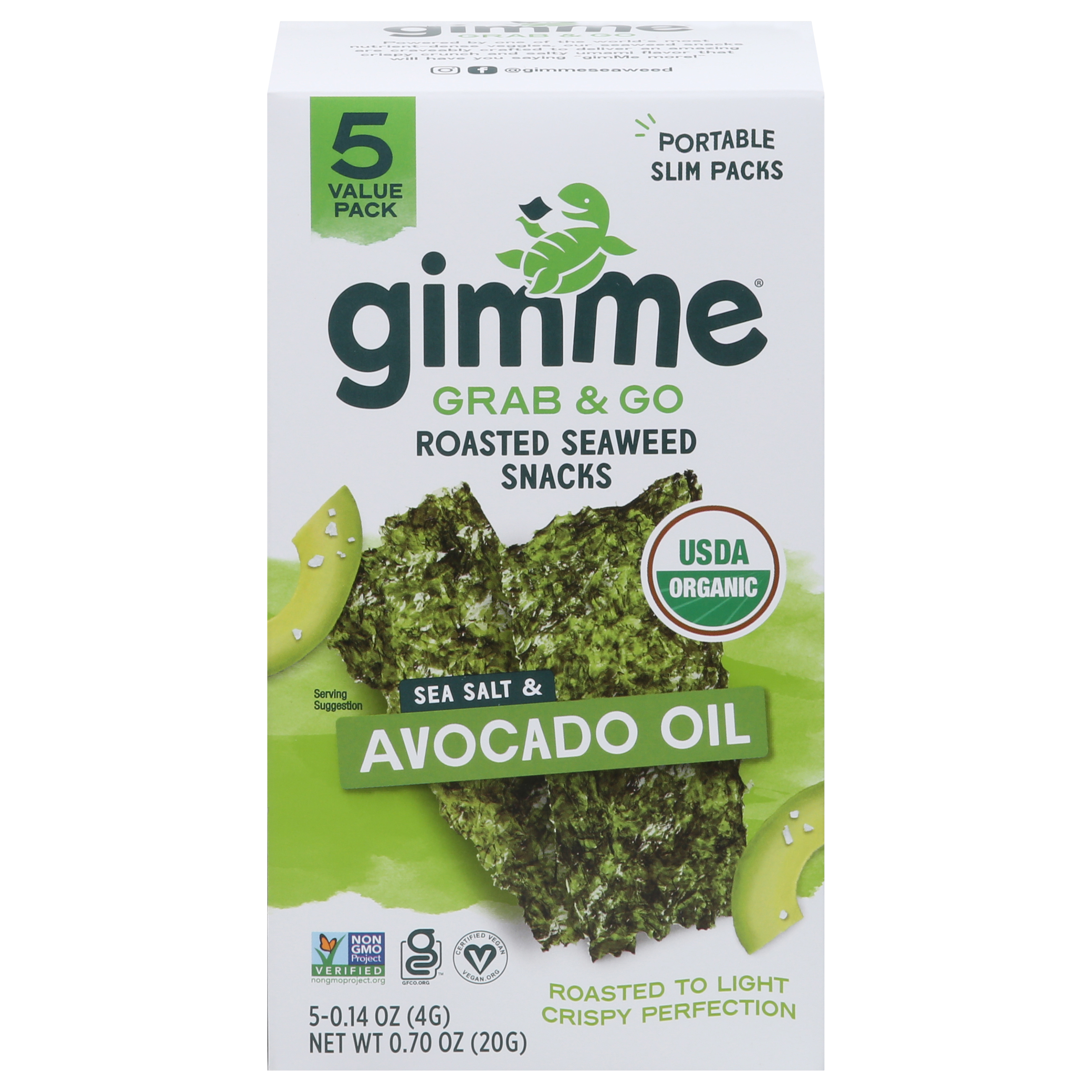 gimMe Grab & Go Roasted Sea Salt & Avocado Oil Seaweed Snacks Value Pack 5 - 0.14 oz Packs