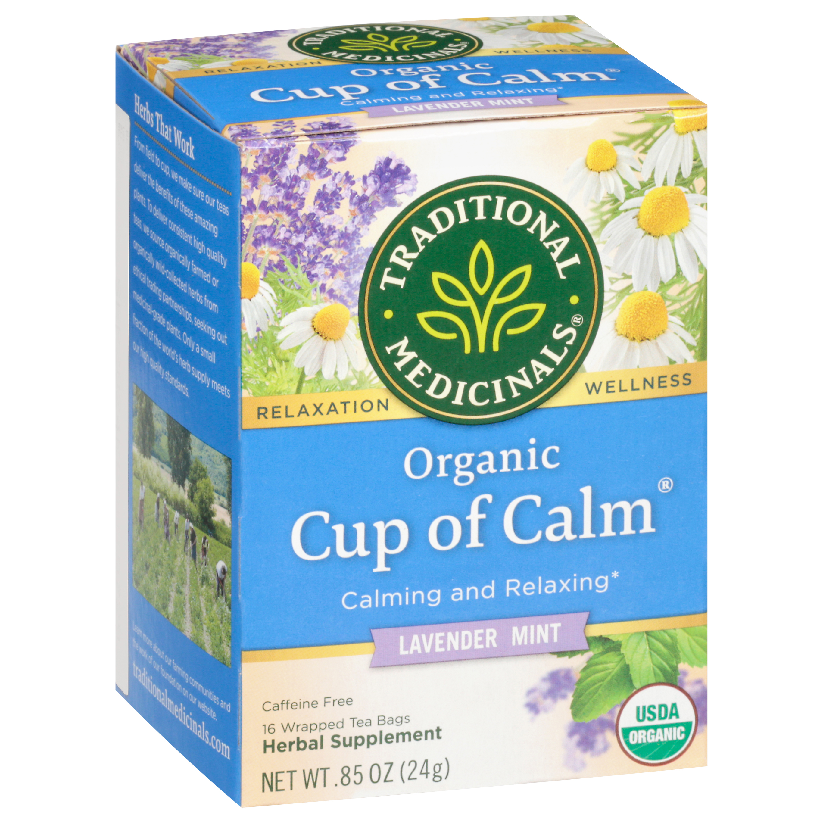 Traditional Medicinals Organic Cup of Calm Lavender Mint Herbal Supplement 16 Tea Bags