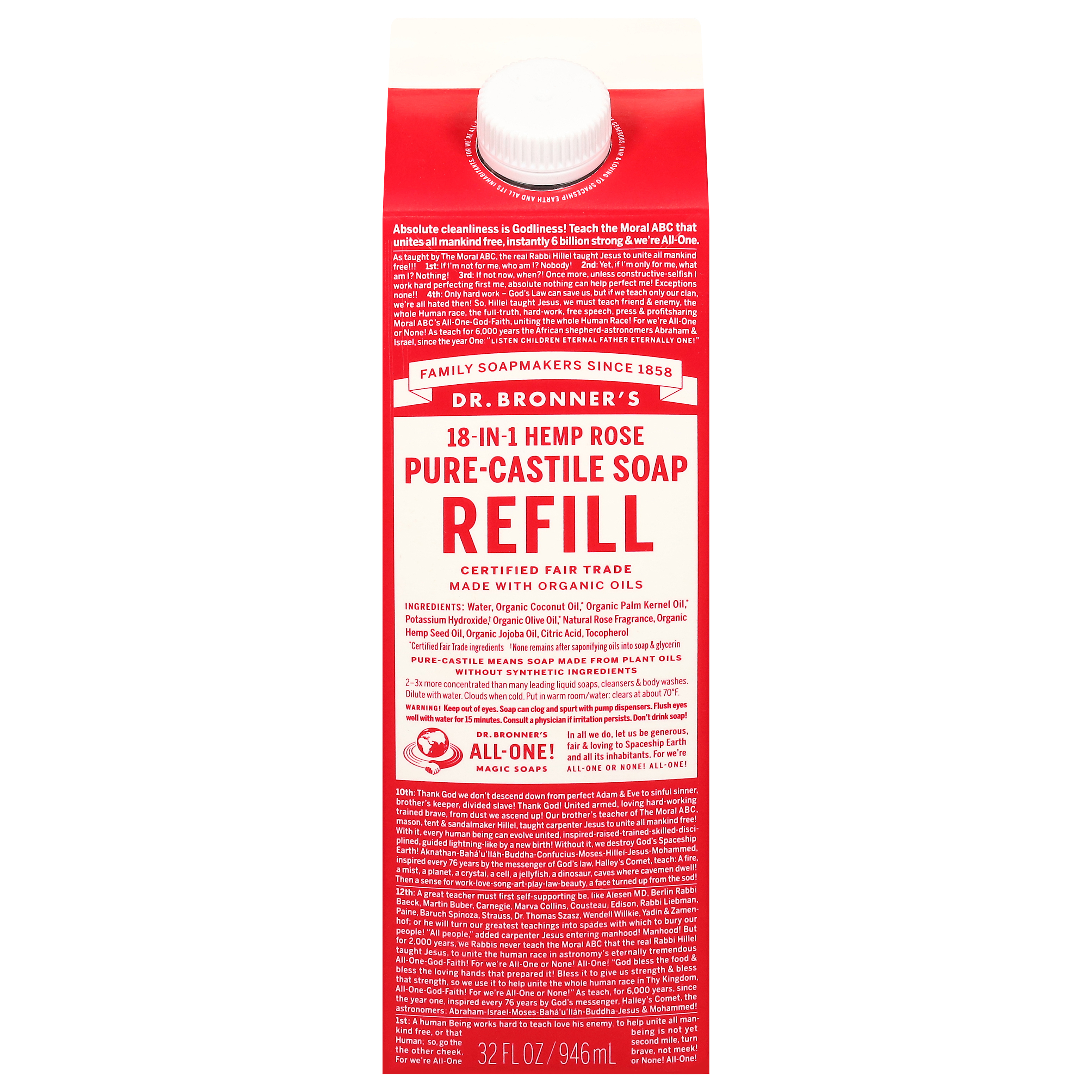 Dr. Bronner's Pure-Castile 18-In-1 Refill Hemp Rose Soap