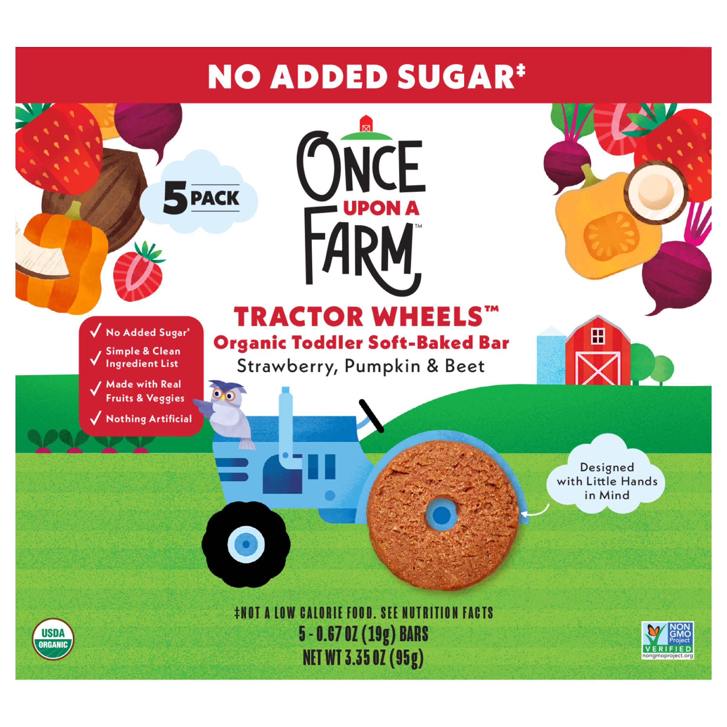 Once Upon a Farm Organic Tractor Wheels Toddler Bar, Strawberry, Pumpkin & Beet,