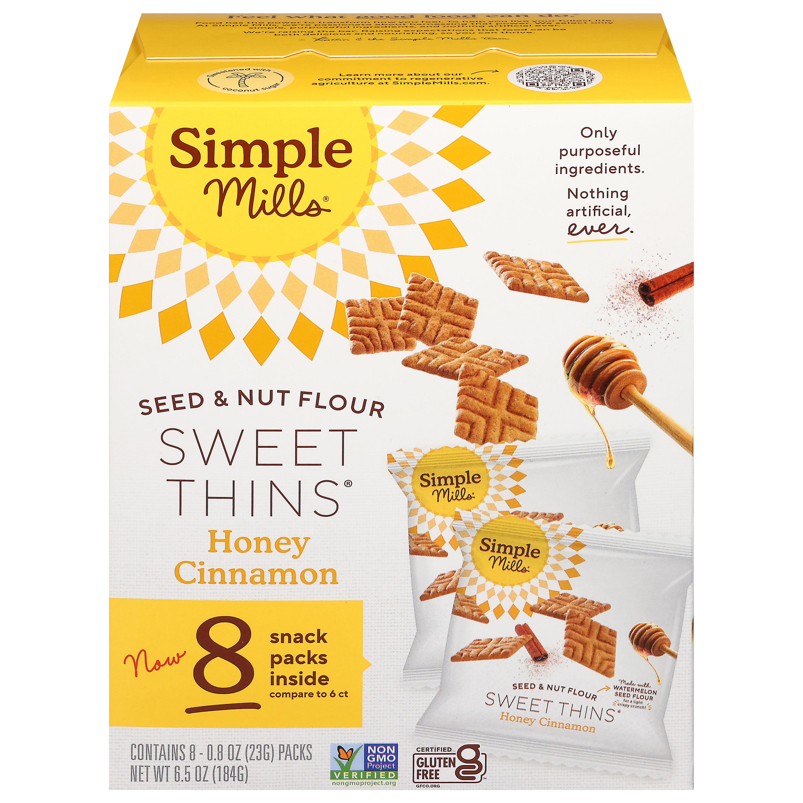 Simple Mills Seed & Nut Flour Honey Cinnamon Sweet Thins Snack Packs 8 - 0.8 oz Packs