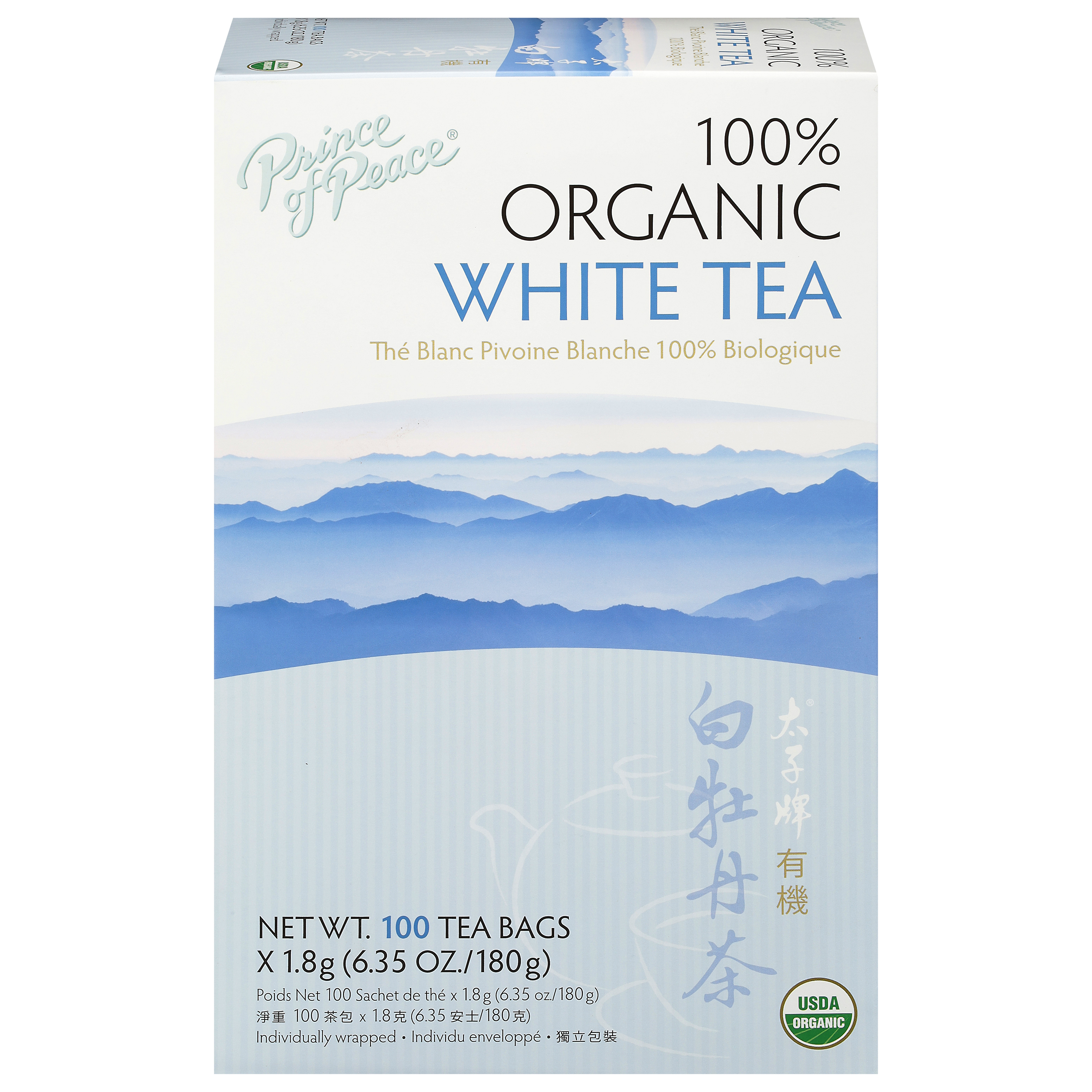 Prince of Peace 100% Organic White Tea 100 - 1.8 g Tea Bags