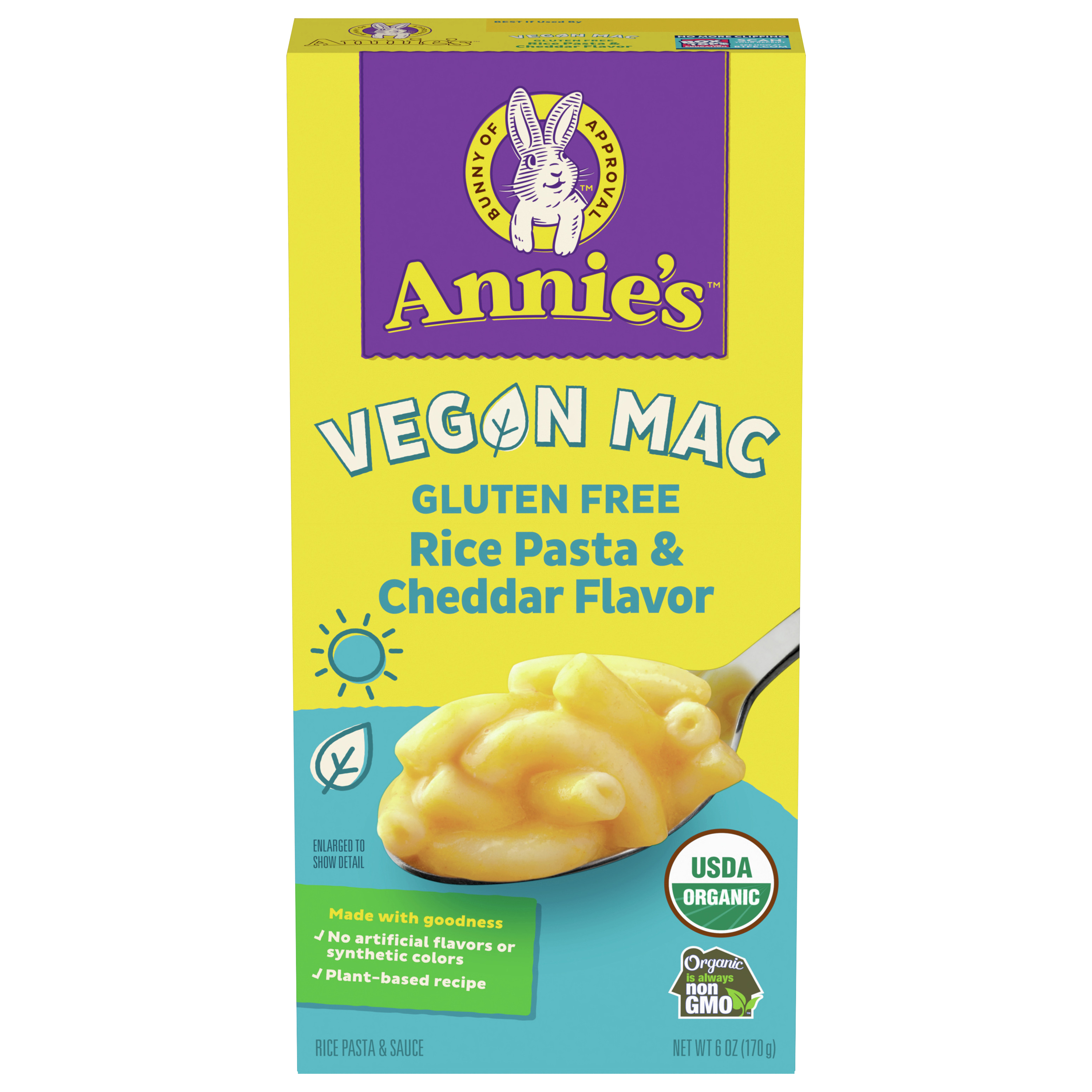Annie’s Vegan Mac Rice Pasta and Cheddar Flavor Dinner with Organic Gluten Free Pasta,