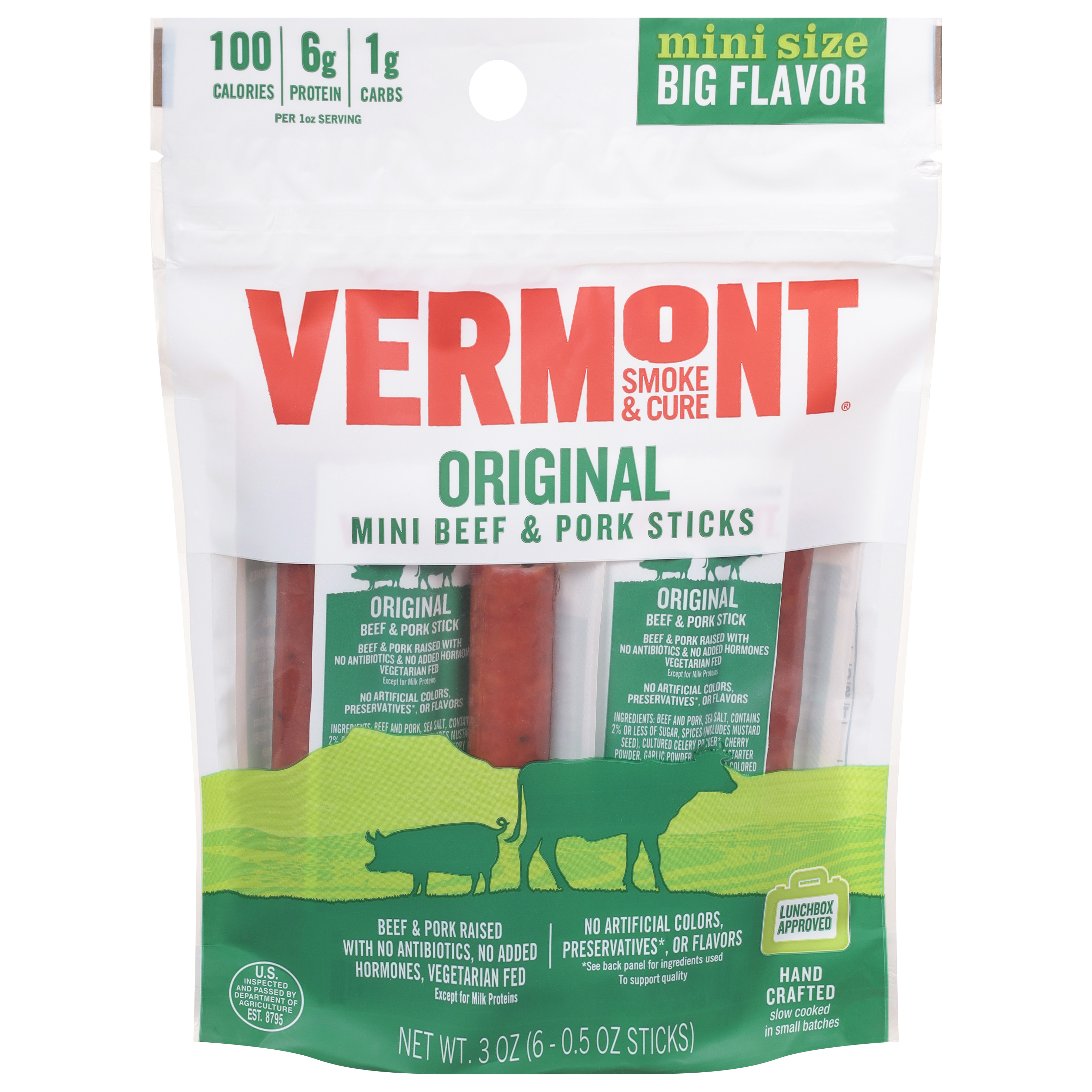 Vermont Smoke & Cure Original Beef & Pork Stick Mini Size