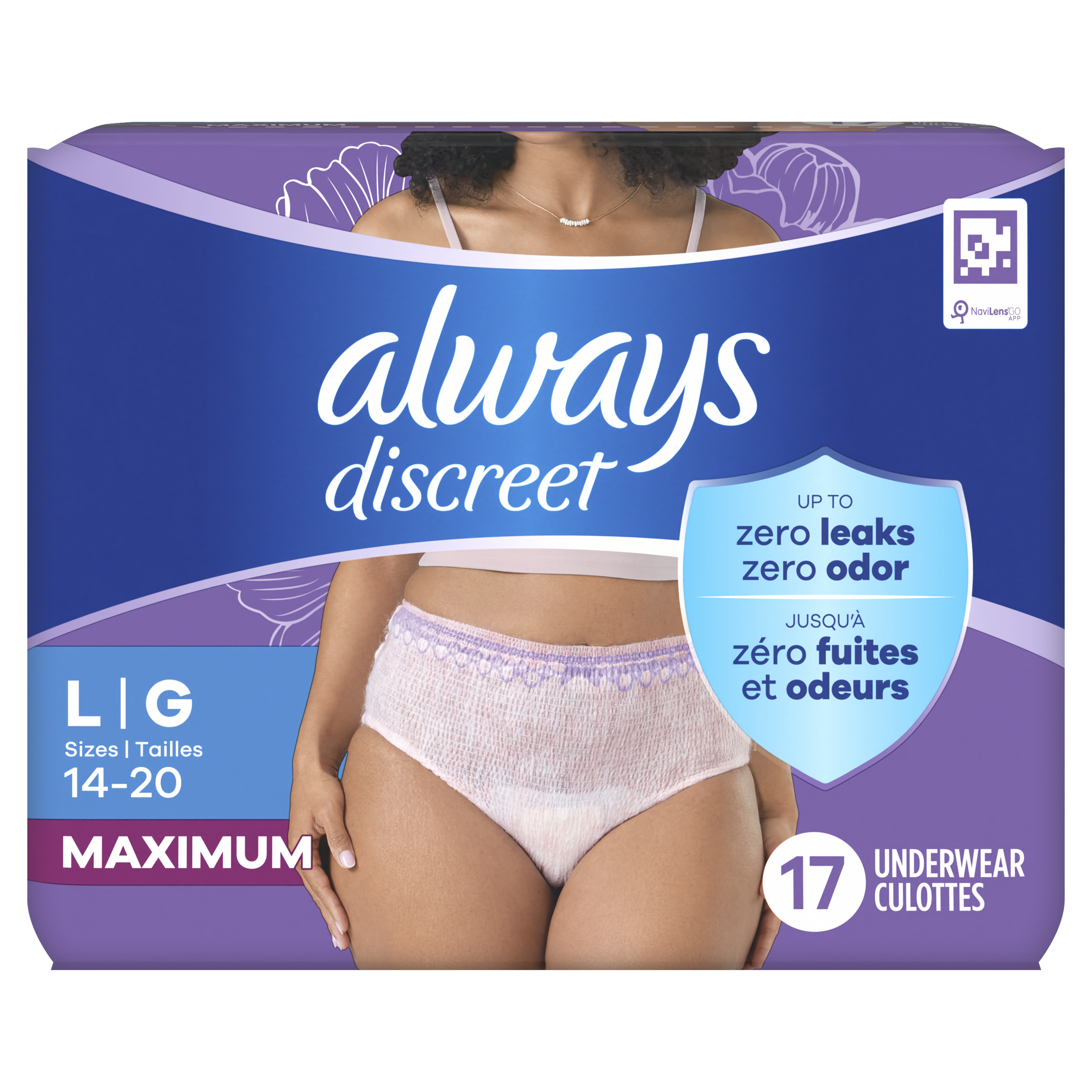 Always Discreet Discreet Adult Incontinence Underwear for Women, L, 17 Each