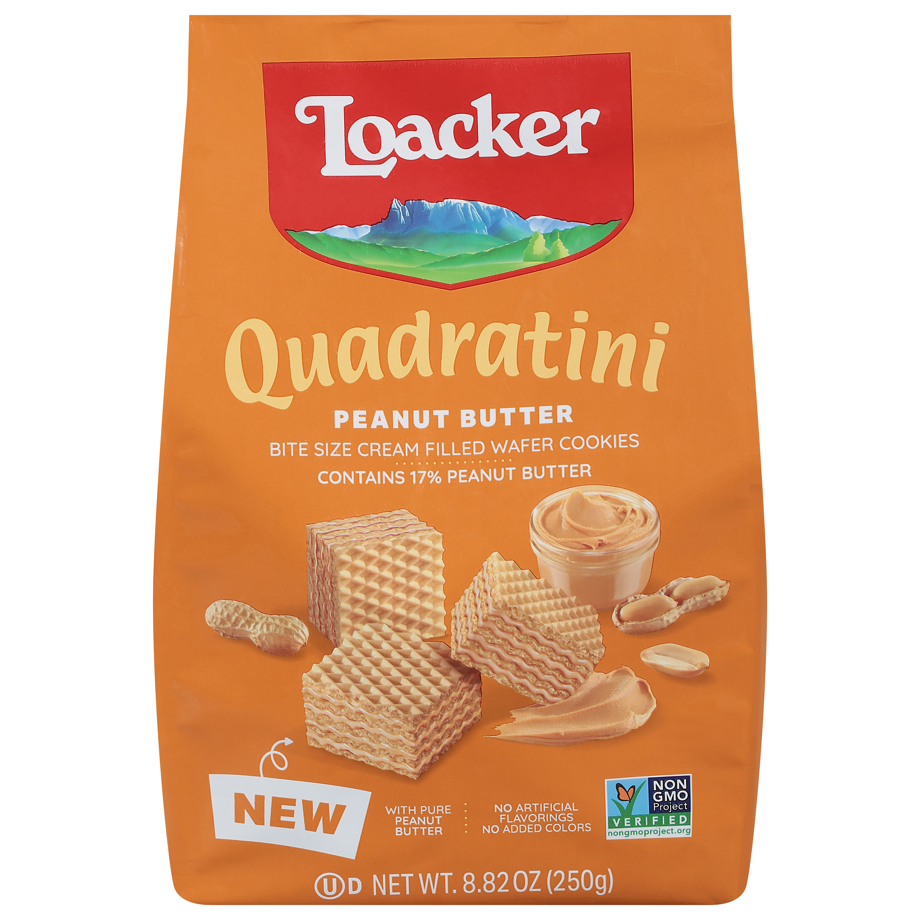 Loacker Quadratini Peanut Butter Wafer Cookies with Pure Peanut Butter