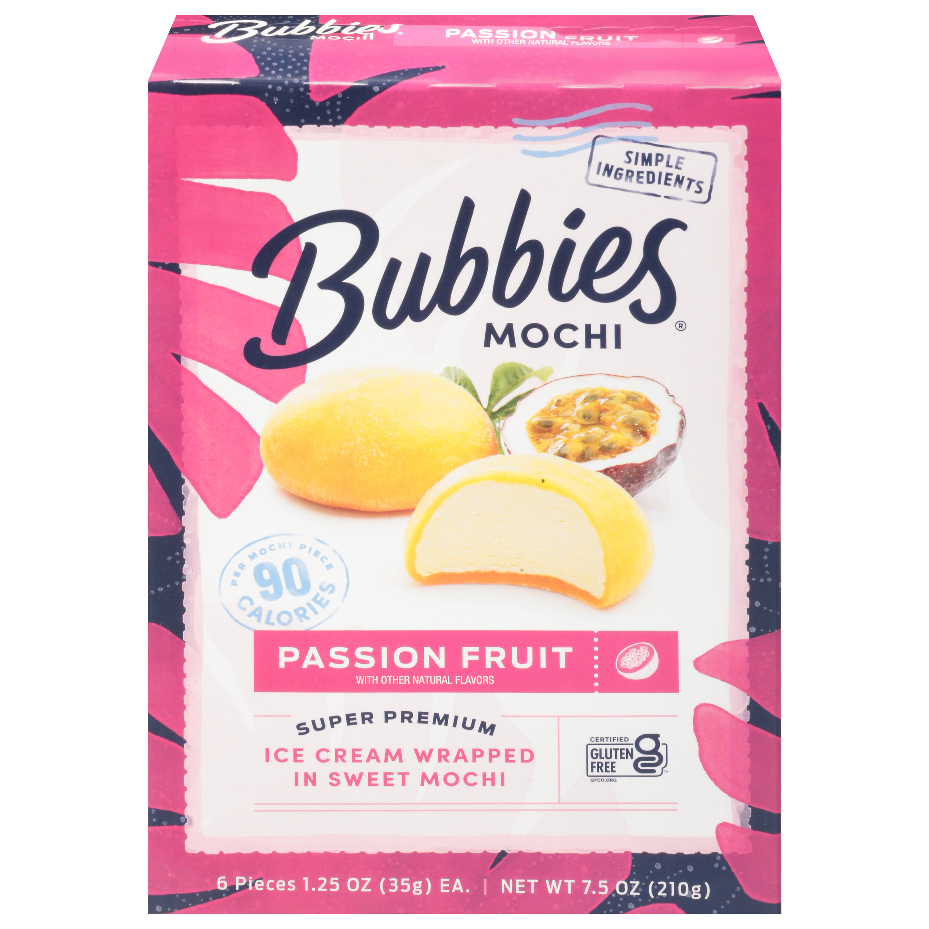Bubbies Super Premium Passion Fruit Mochi 6 -1.25 oz Packs