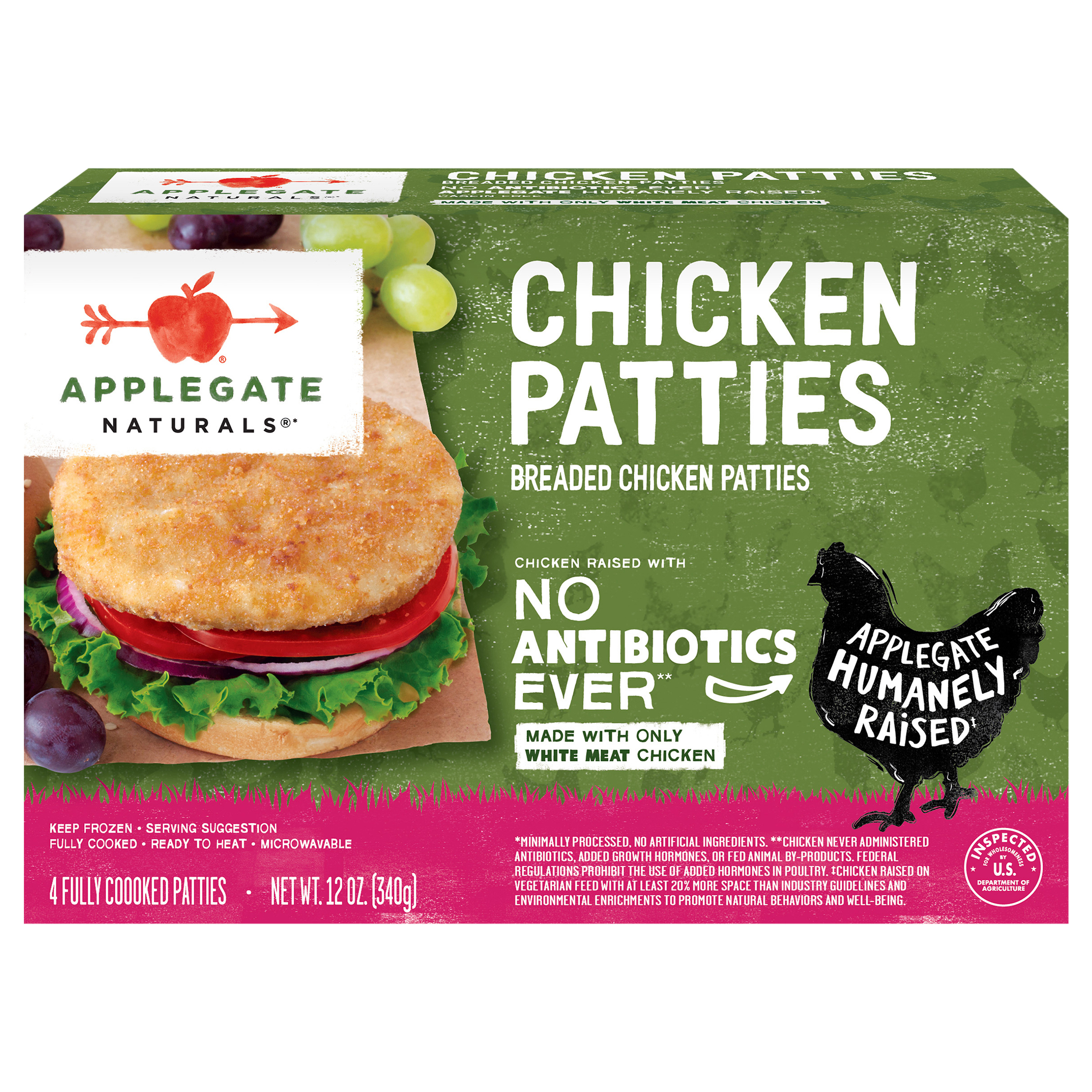 Applegate Natural Breaded Chicken Patties, 12oz (Frozen)