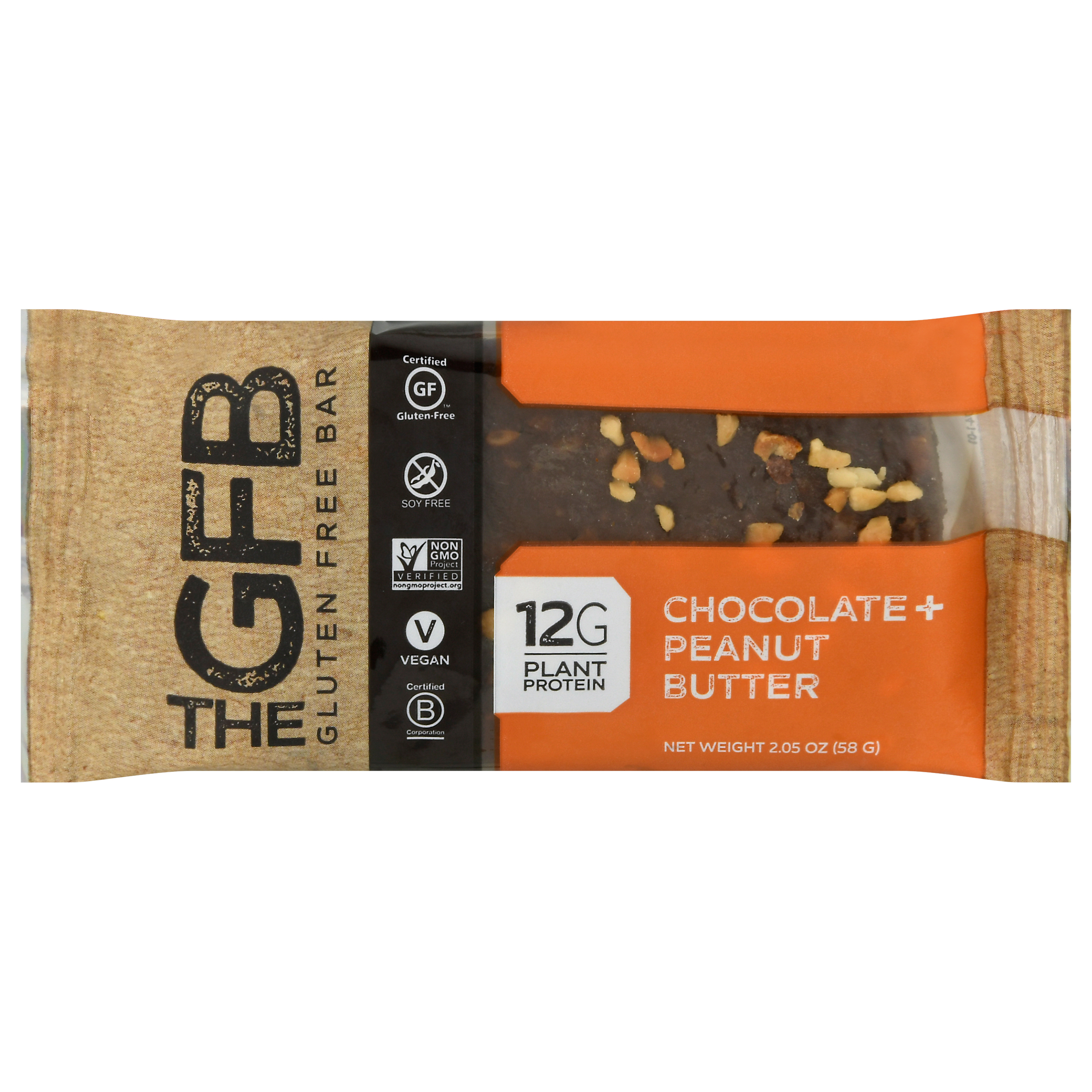 The GFB Chocolate + Peanut Butter Bar 2.05 oz Wrapper