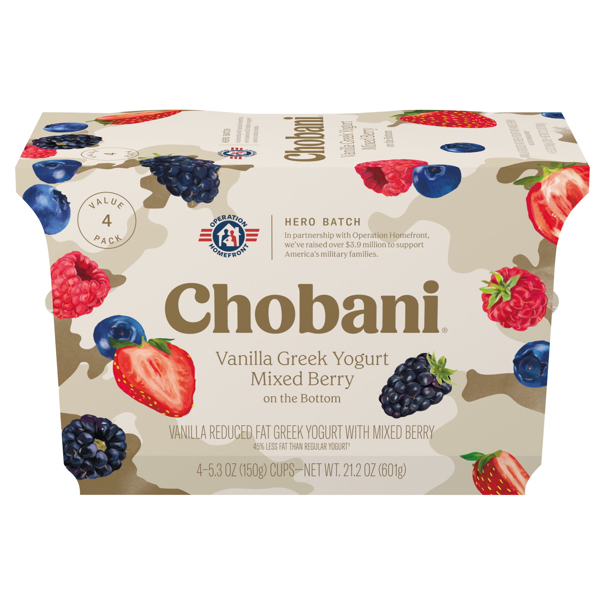 Chobani Reduced Fat Vanilla Greek Mixed Berry on the Bottom Yogurt Value Pack 4 - 5.3 oz Cups