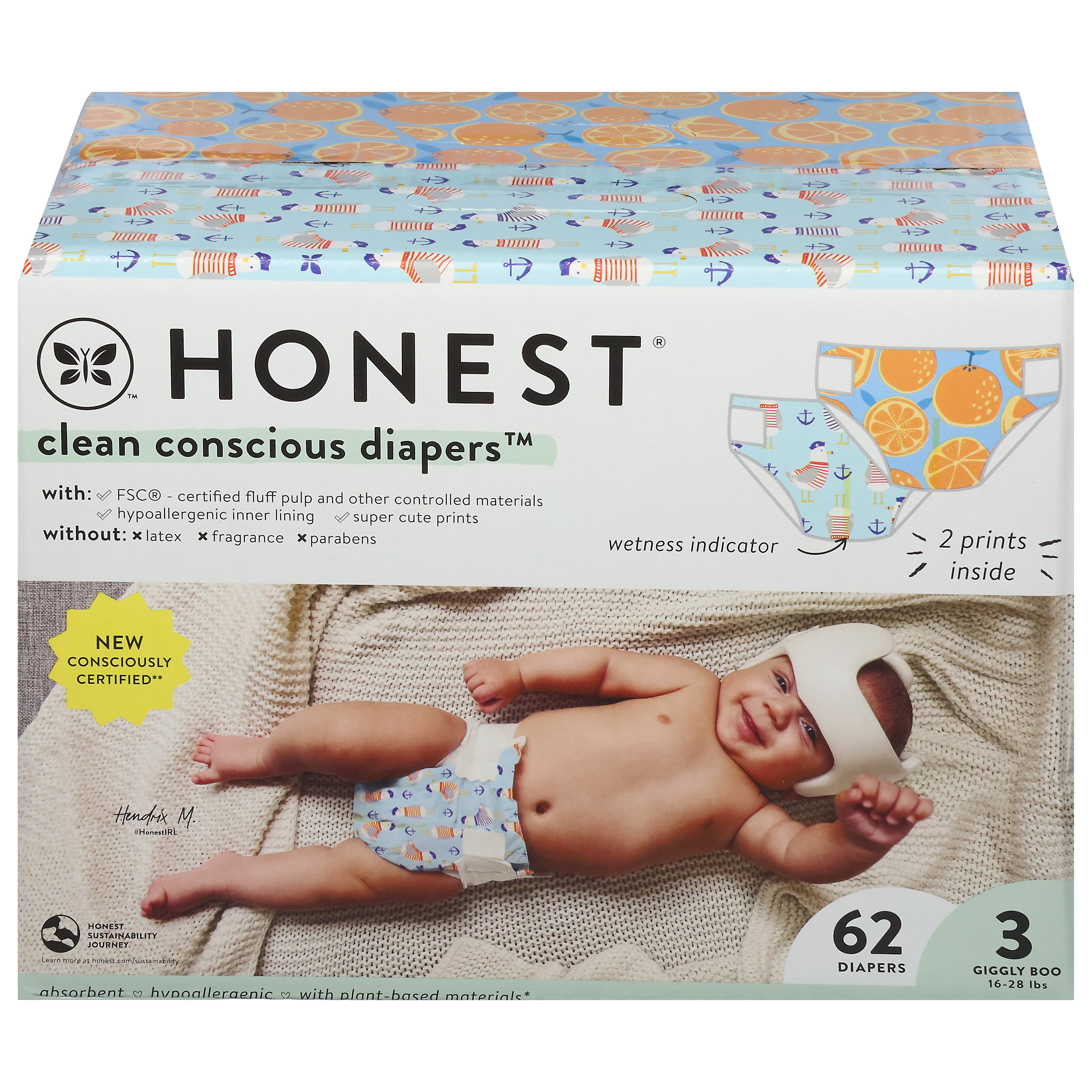 Honest Clean Conscious Diapers 3 Giggly Boo (16-28 lbs) Diapers Size 3