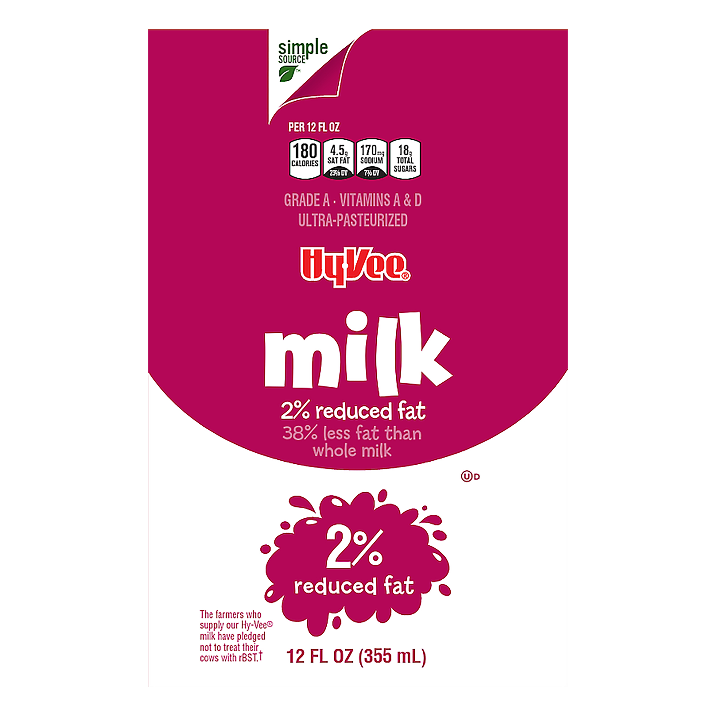HyVee 2 Reduced Fat Milk 12 oz Carton