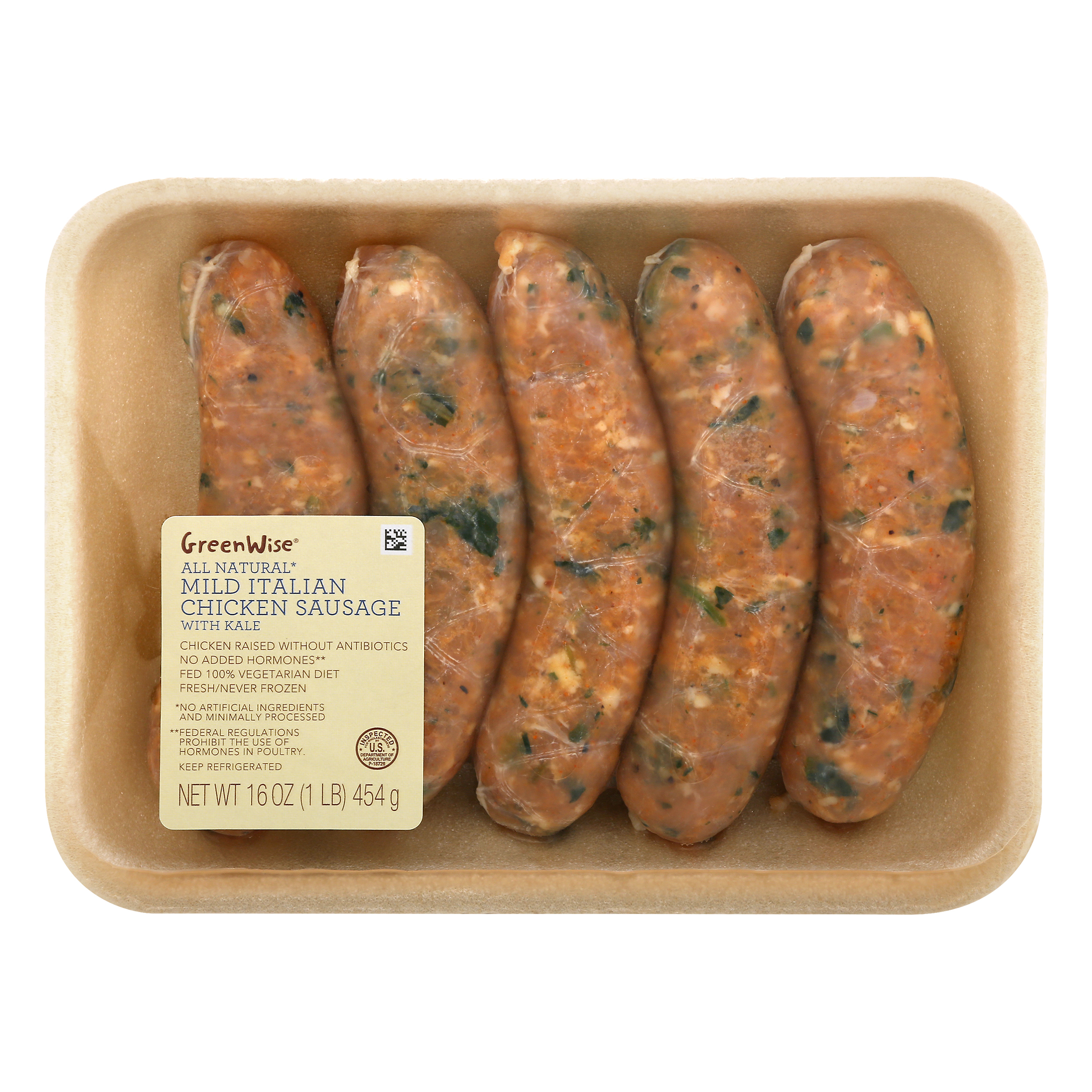 GreenWise Mild Italian with Kale Chicken Sausage 16 oz TRAY