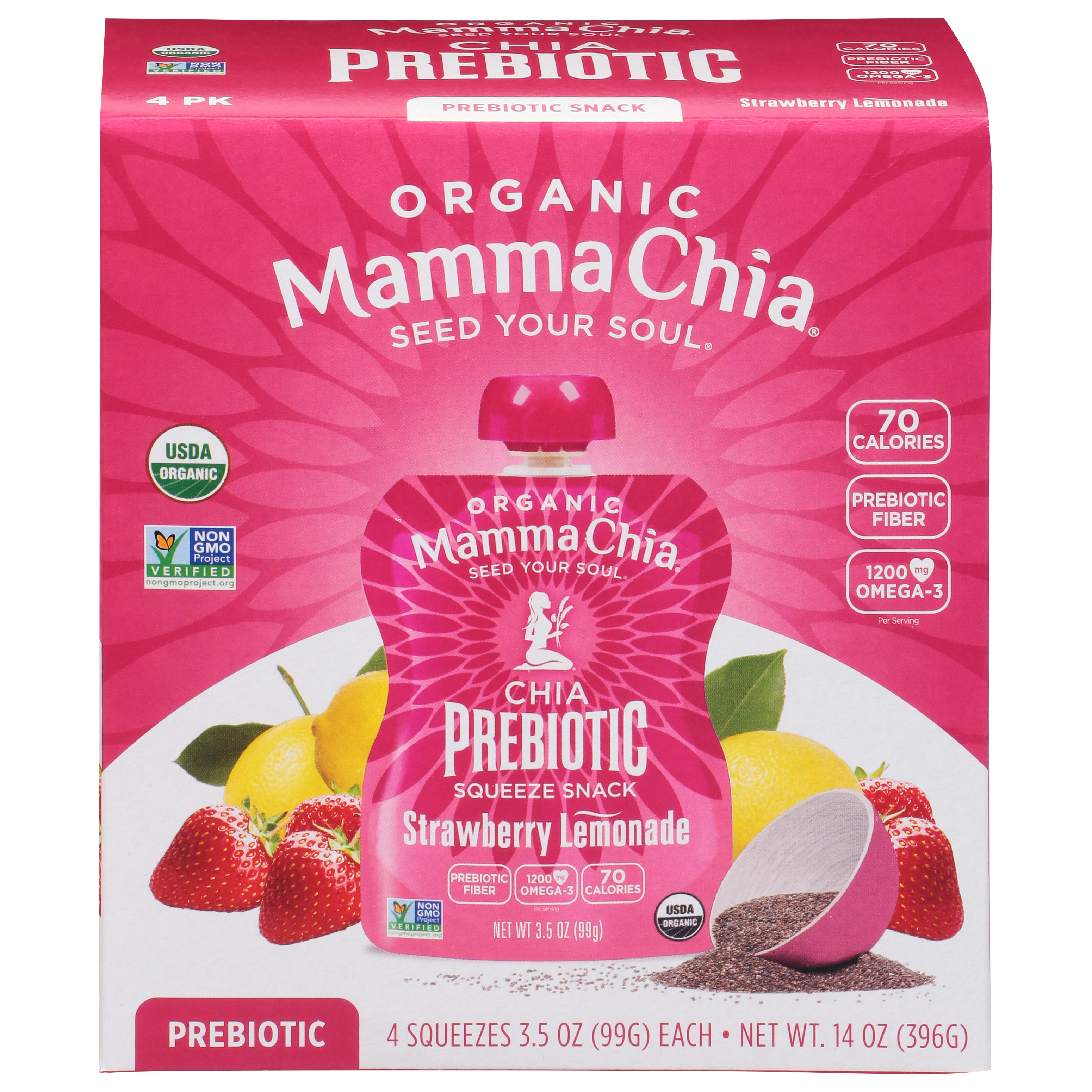 Mama Chia Organic Chia Strawberry Lemonade Prebiotic Squeeze Snack 4 - 3.5 oz (99 g) Squeezes