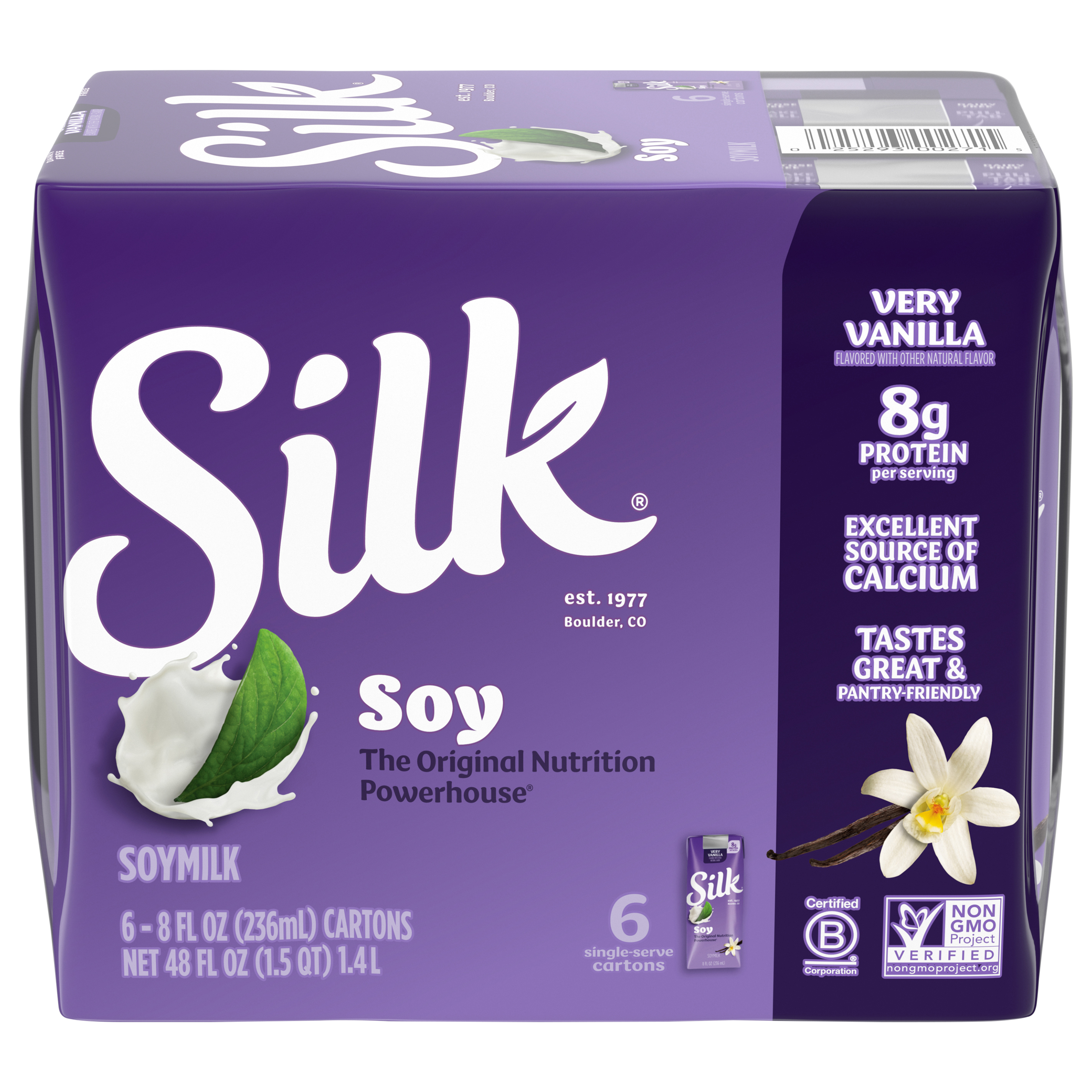 Silk Soy Milk, Very Vanilla, Shelf Stable, Dairy Free, Lactose Free Milk, 8 FL OZ Carton,