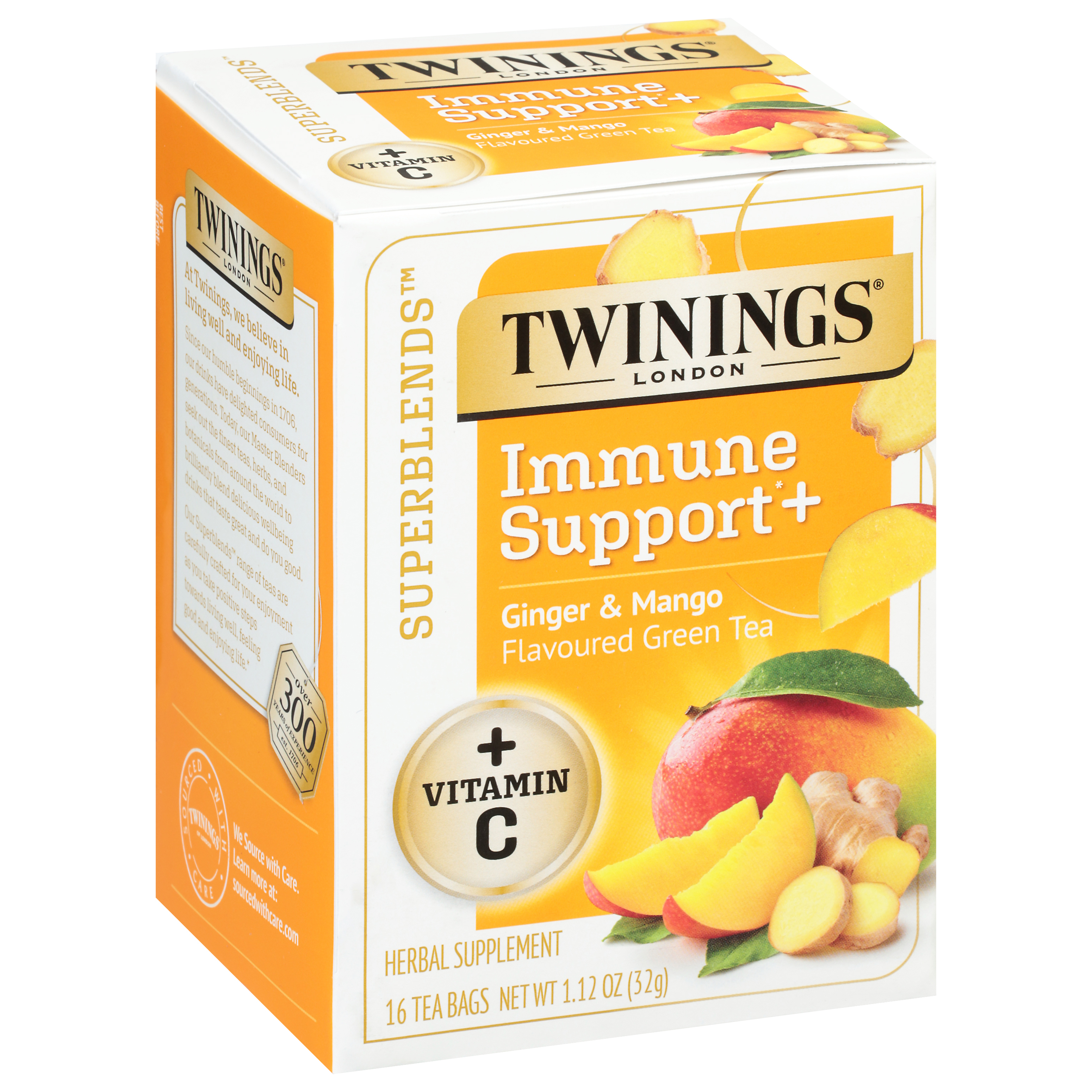 Twinings Superblends Immune Support + Ginger & Mango Flavoured Green Tea 16 Tea Bags