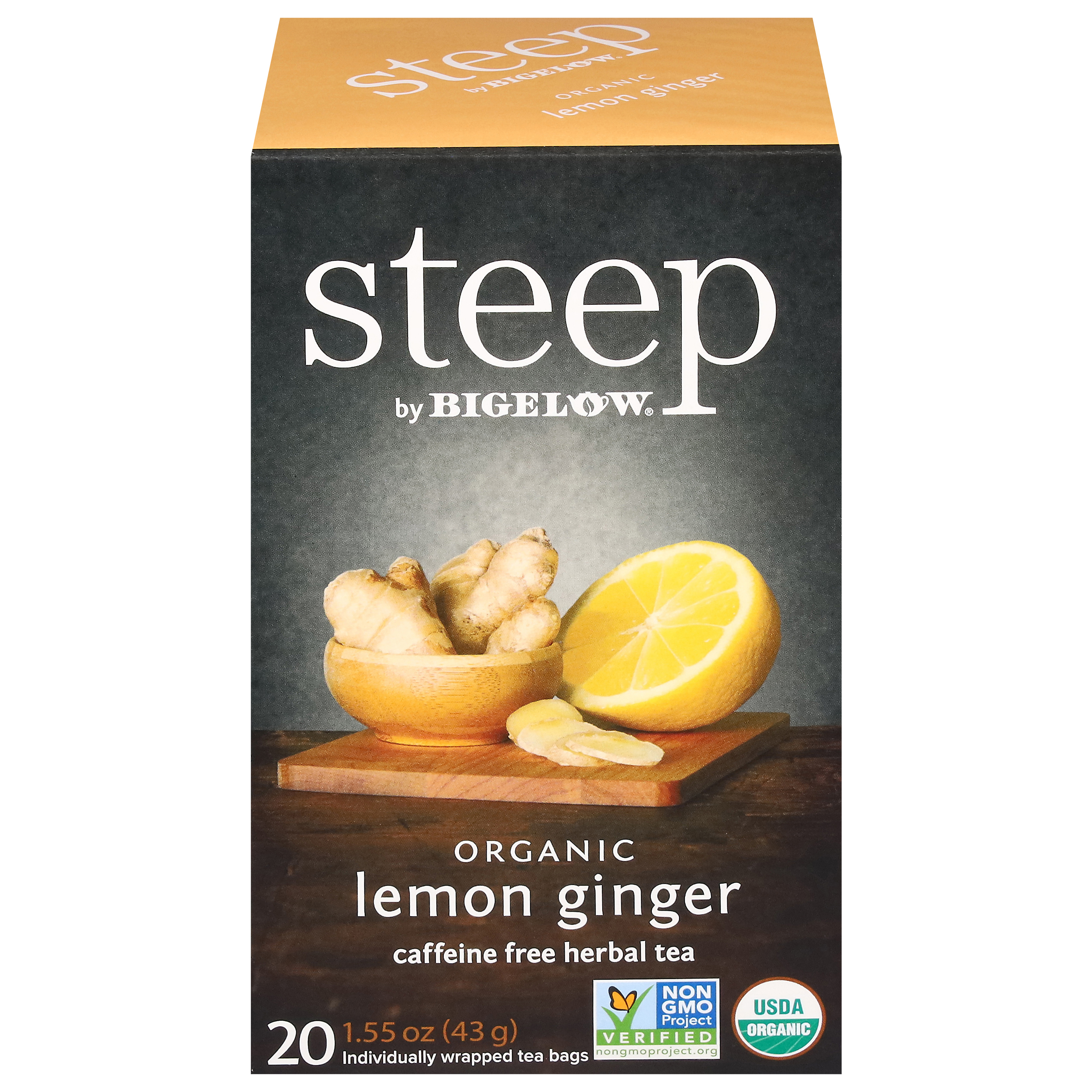 Steep Organic Caffeine Free Lemon Ginger Herbal Tea 20 Tea Bags