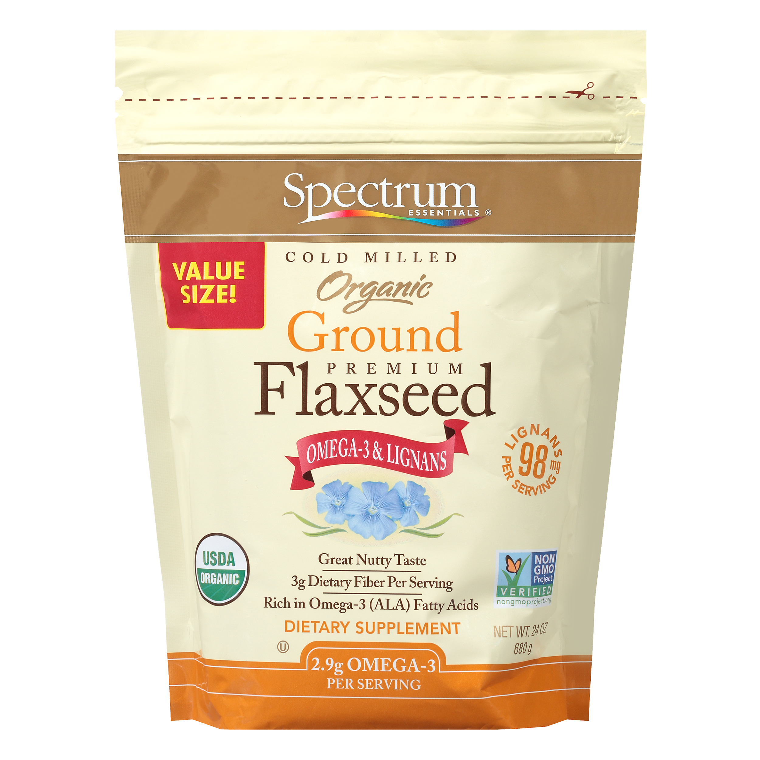 Spectrum Essentials® Cold Milled Organic Ground Premium Flaxseed Dietary Supplement 24 oz. Pouch