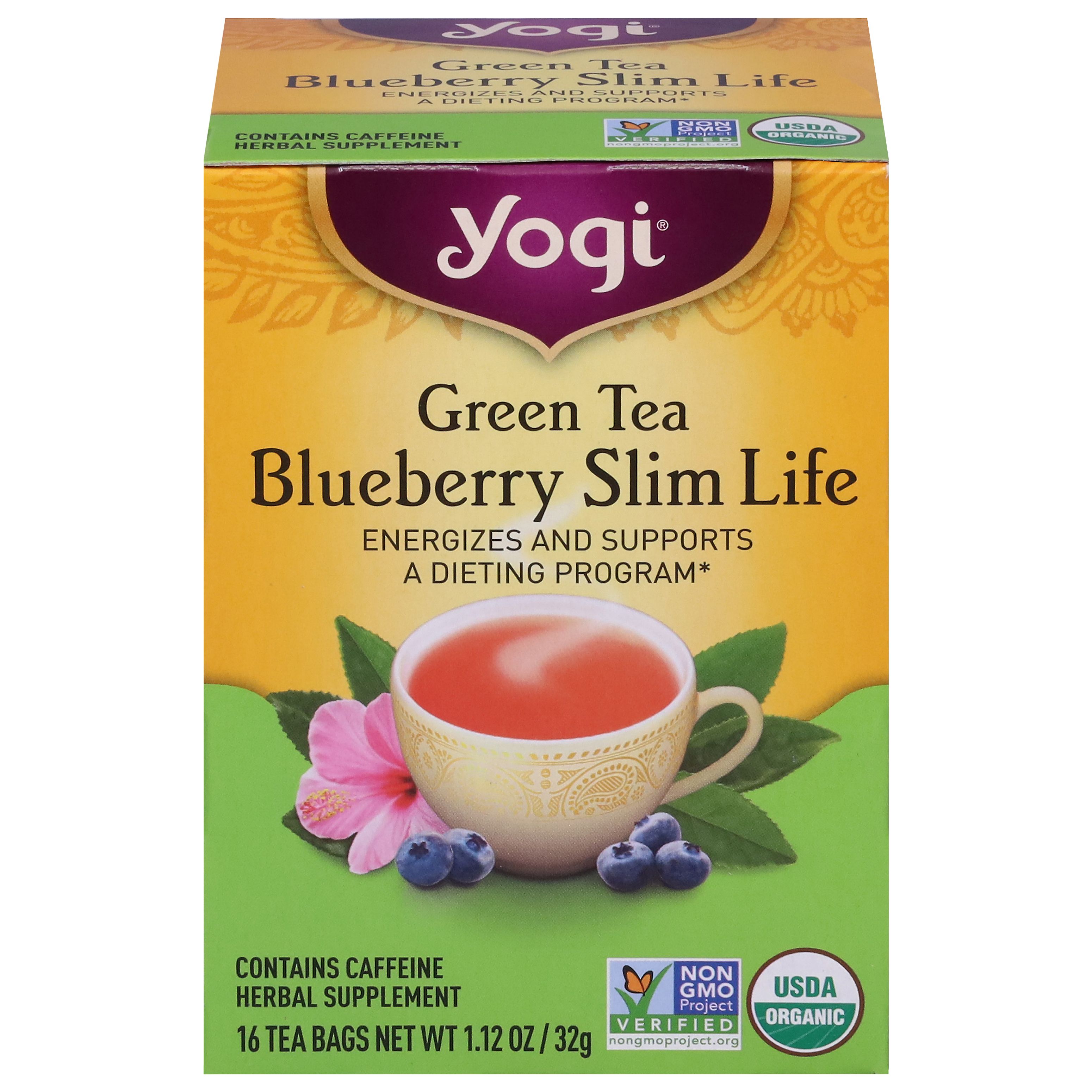 Yogi Tea Bags Blueberry Slim Life Green Tea 16 Tea Bags