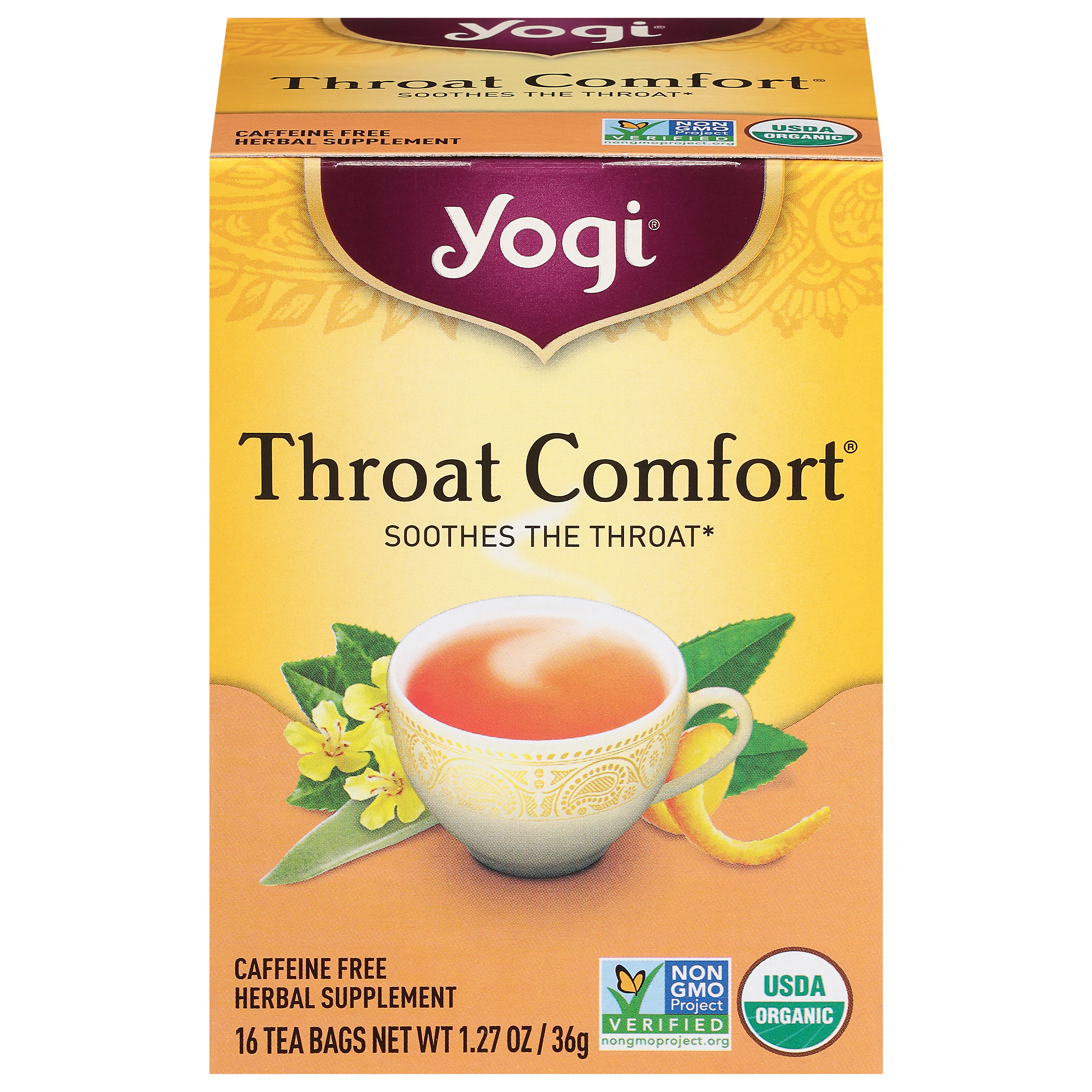 Yogi Throat Comfort Caffeine Free Herbal Supplement 16 Tea Bags