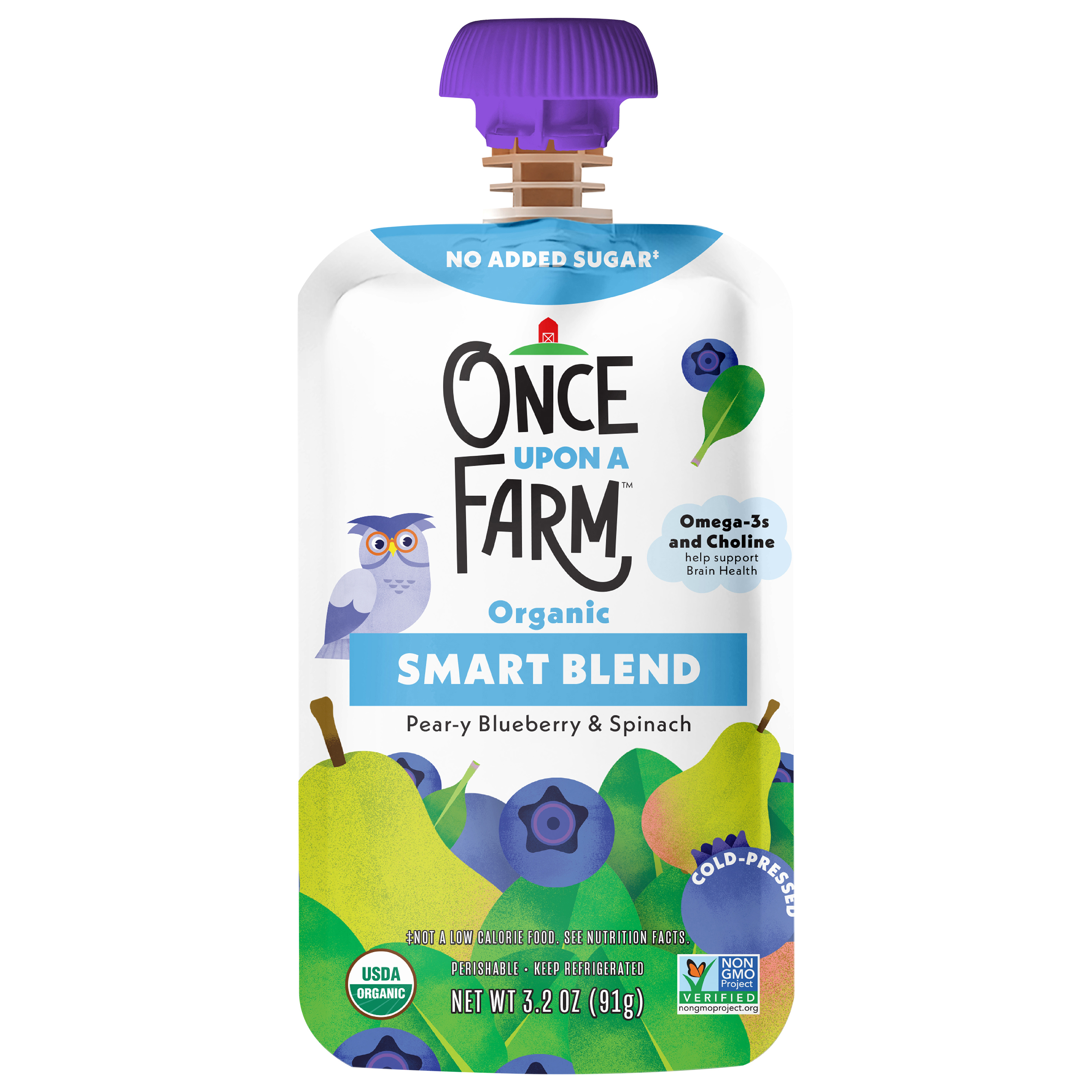 Once Upon a Farm Smart Blend Pear-y Blueberry & Spinach Pouch,
