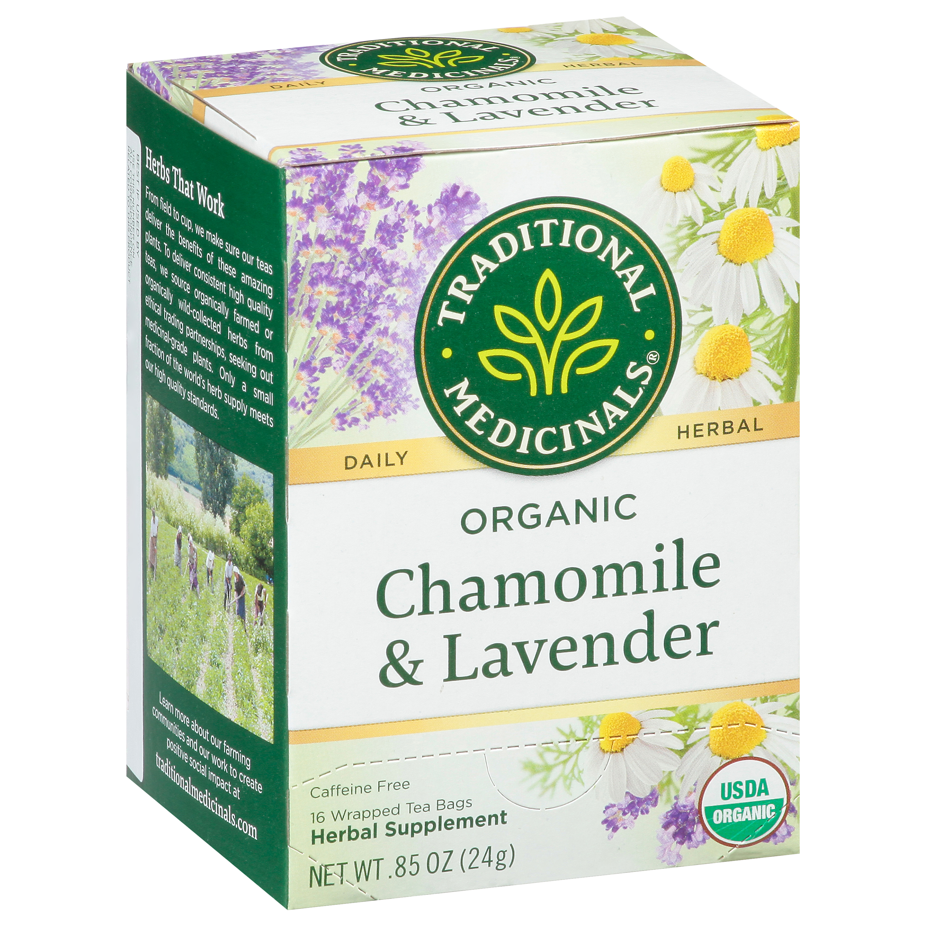 Traditional Medicinals Tea Bags Organic Chamomile & Lavender Herbal Supplement 16 Tea Bags
