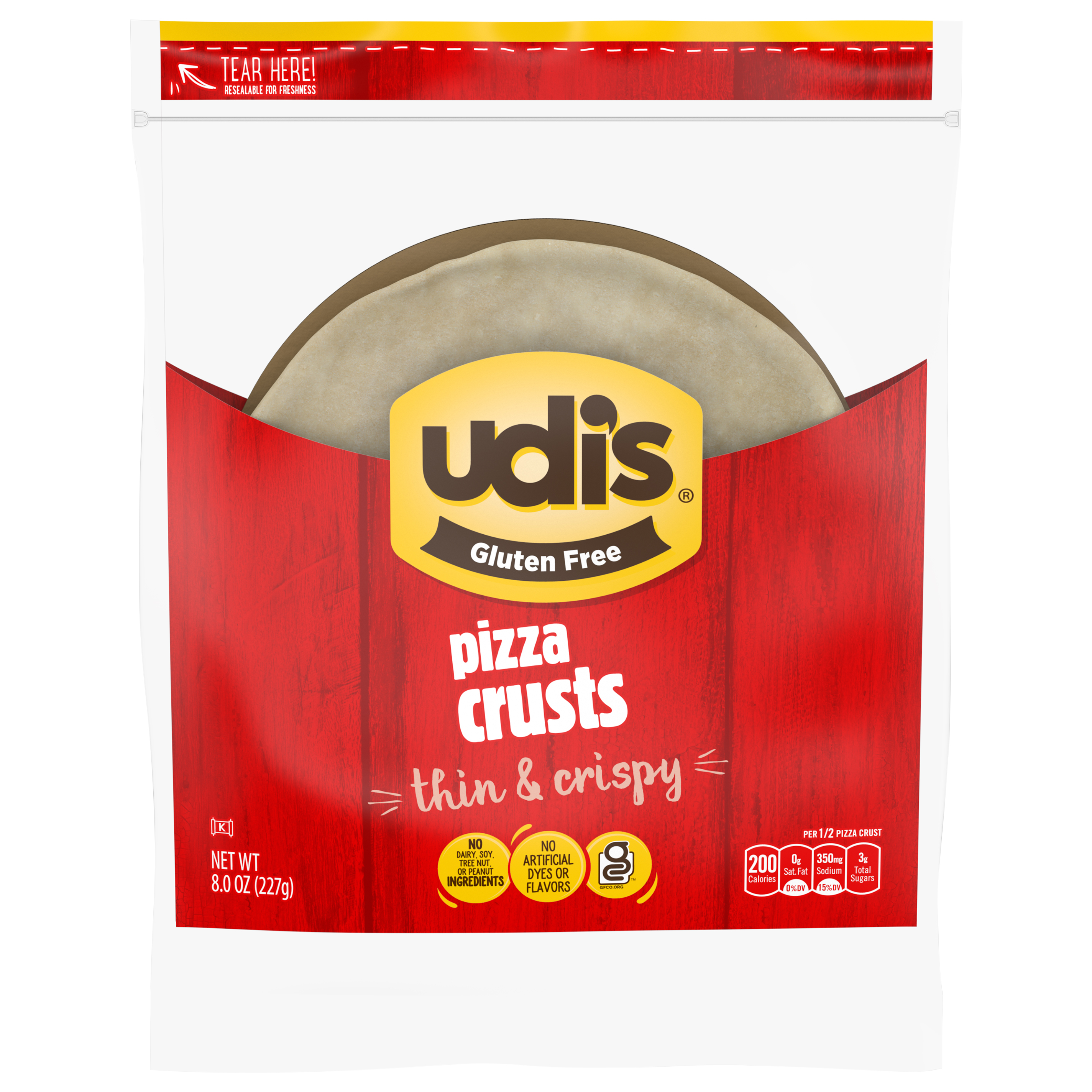 Udi's Gluten Free Three Cheese Pizza With Crispy Thin Crust, Frozen, 8 oz.