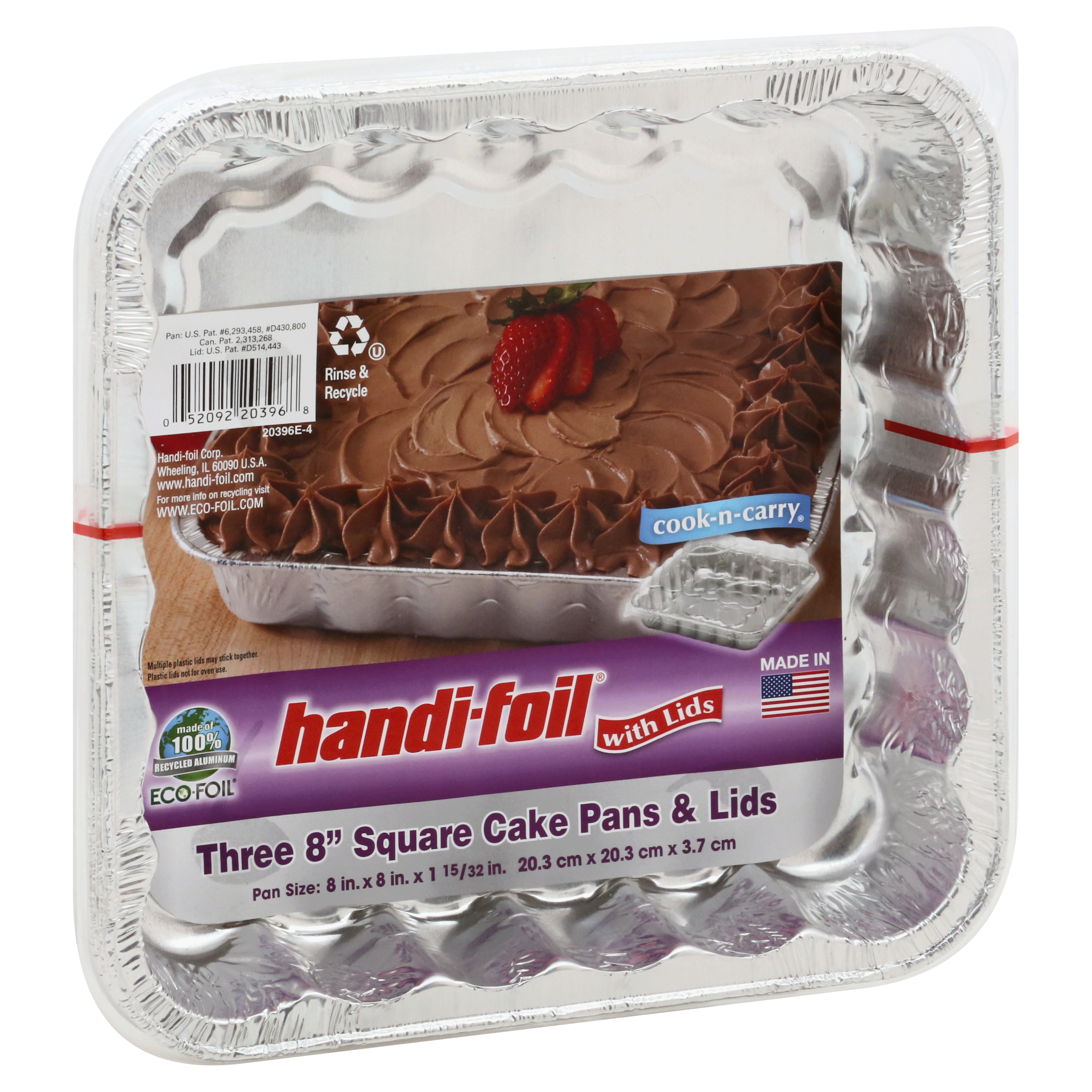 Handi-Foil 3 Pack Square Cake Pans & Lids