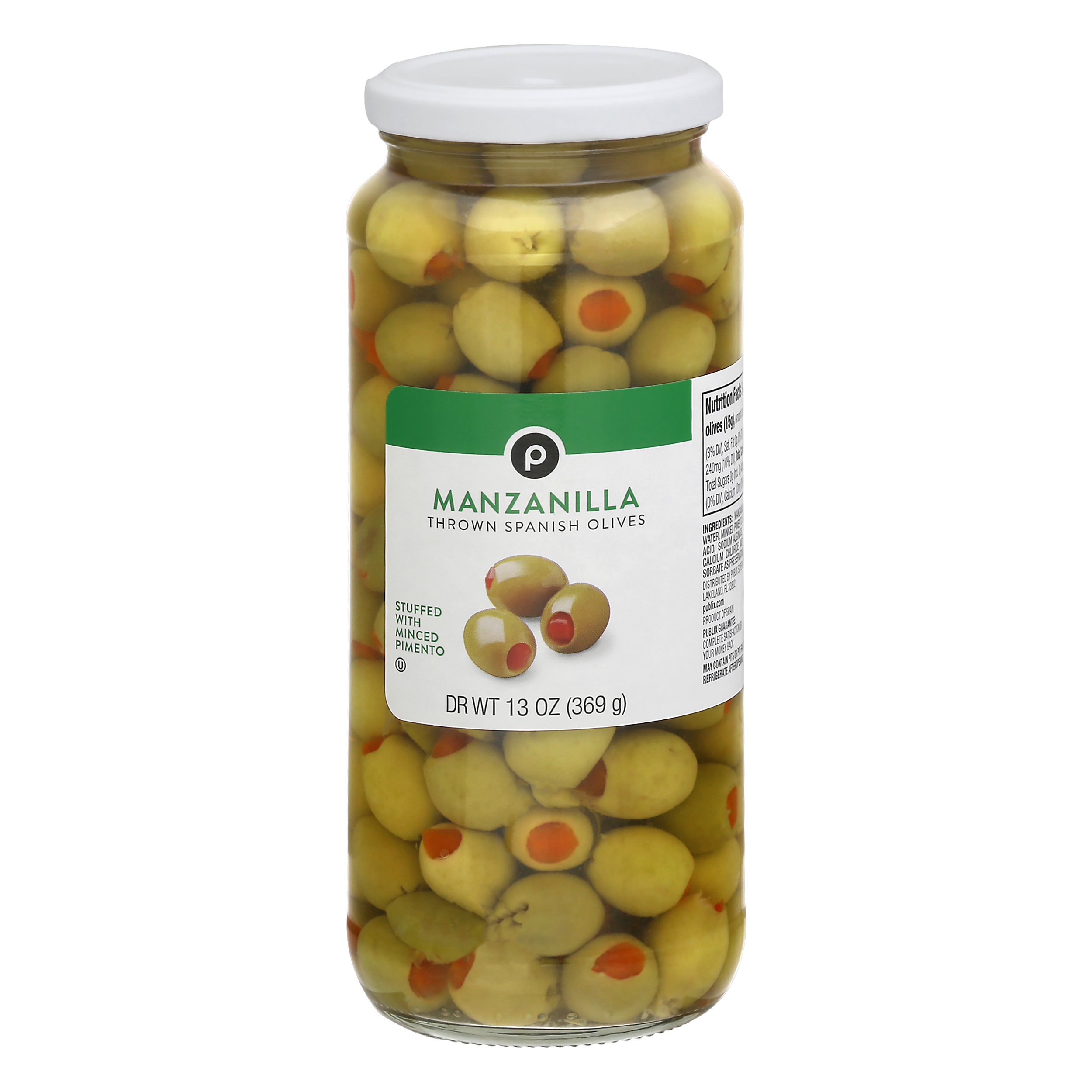 Publix Manzanilla Thrown Spanish Olives 13 oz JAR