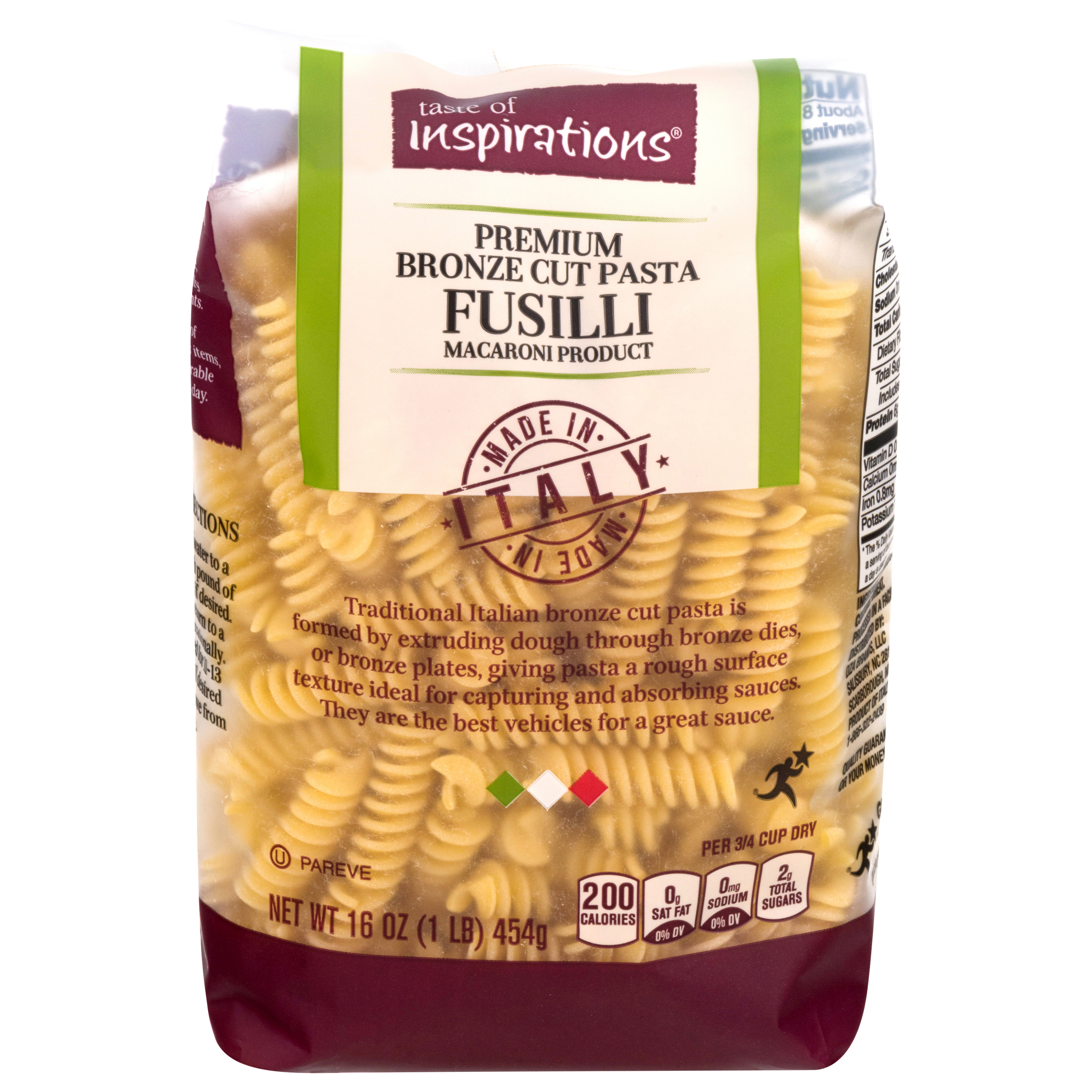 Taste of Inspirations Premium Fusilli Bronze Cut Pasta 16 oz Bag