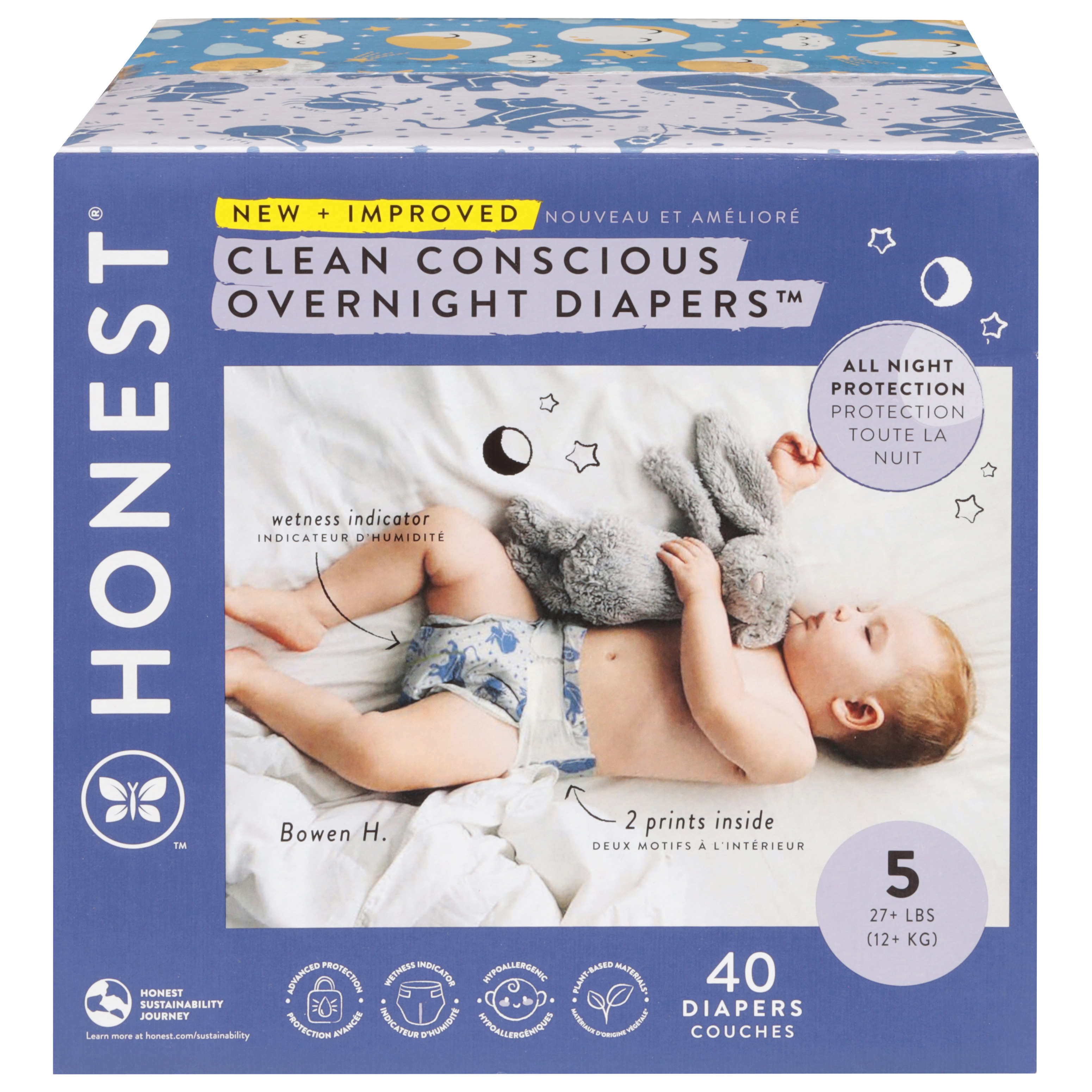 Honest Cozy Clouds/Star Signs Overnight Diapers 5 (27+ lbs)