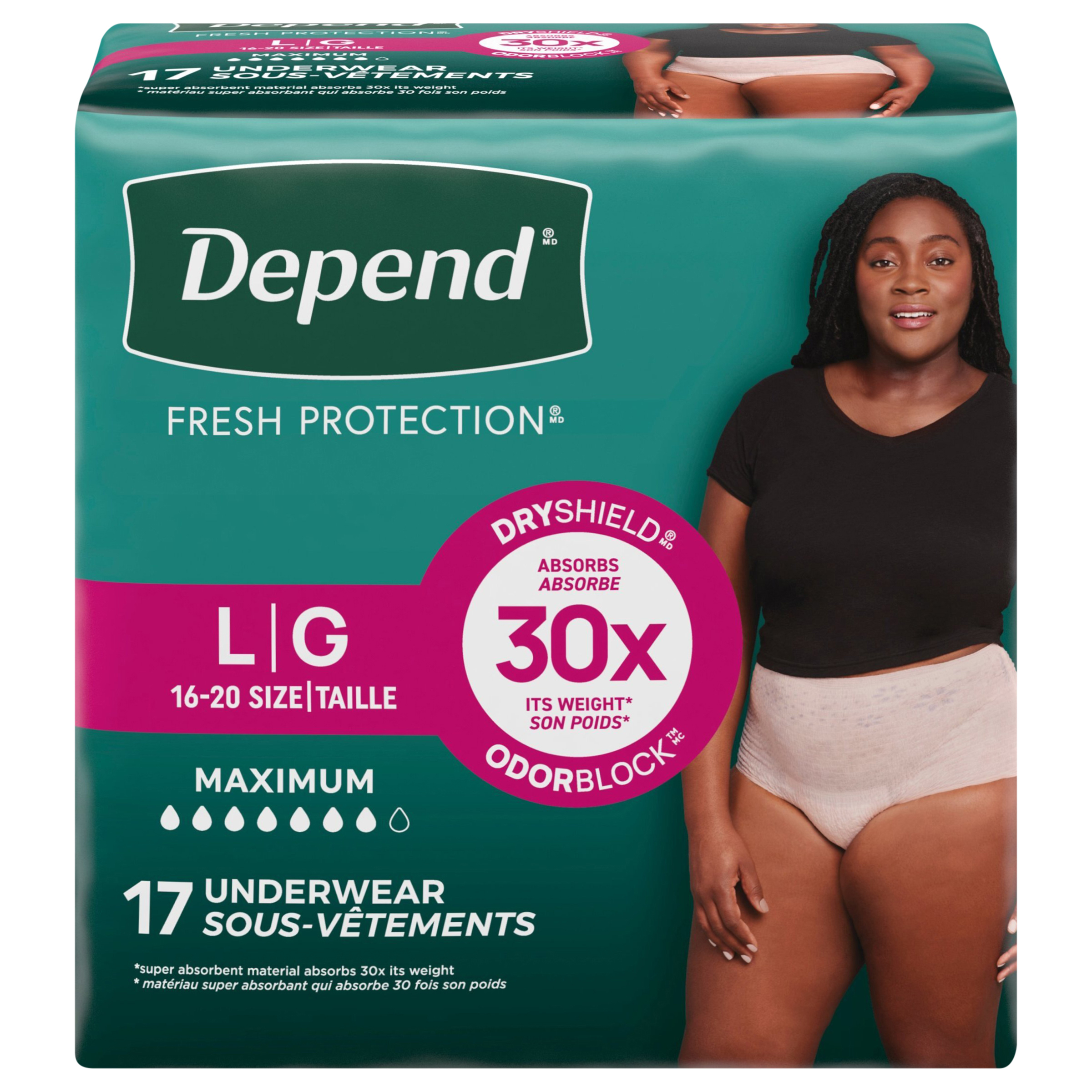 Depend Fresh Protection Adult Incontinence & Postpartum Bladder Leak Underwear for Women, Disposable, Maximum, Large, Blush, 17 Count