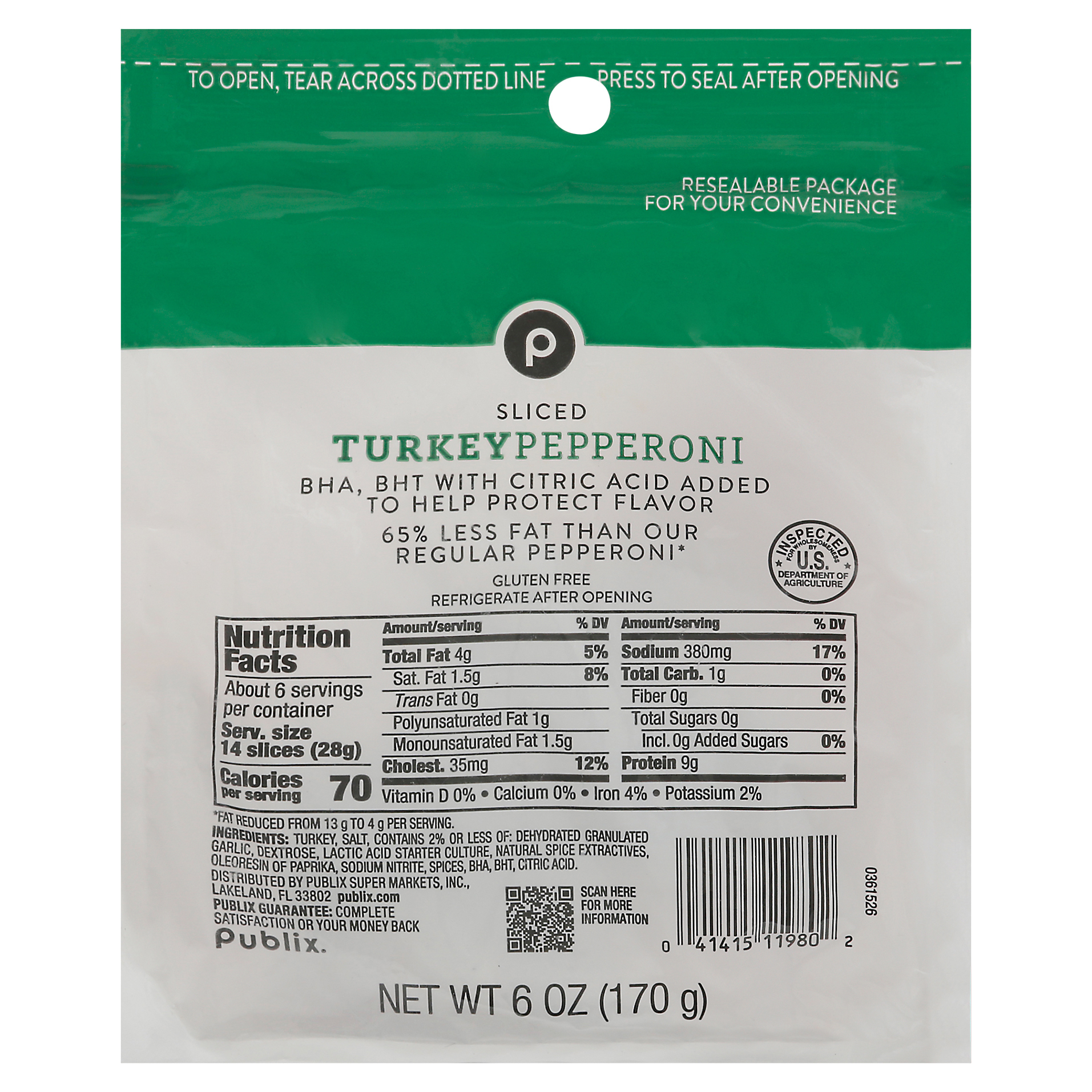 Publix Sliced Turkey Pepperoni 6 oz