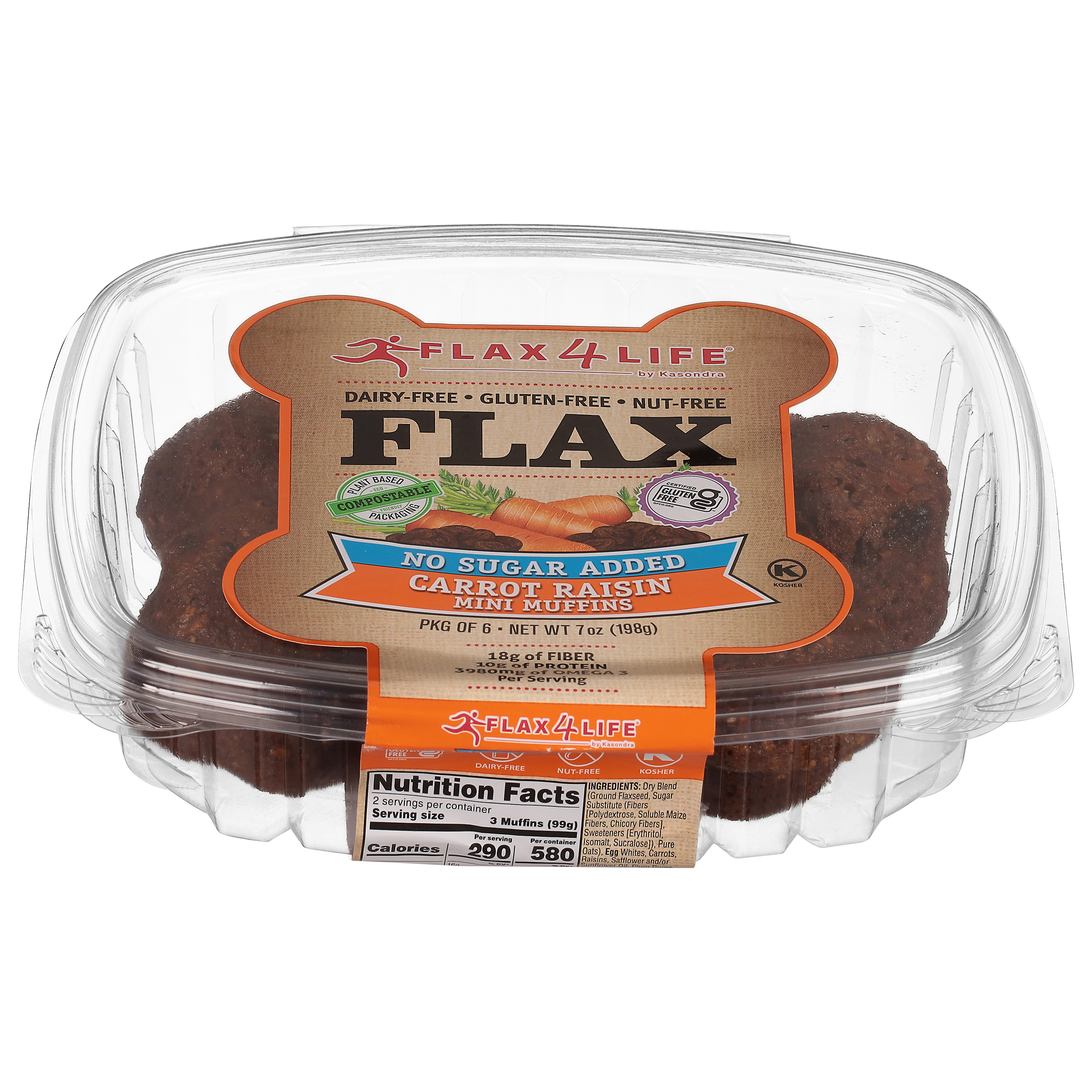 Flax4Life No Sugar Added Flax Carrot Raisin Muffins Mini