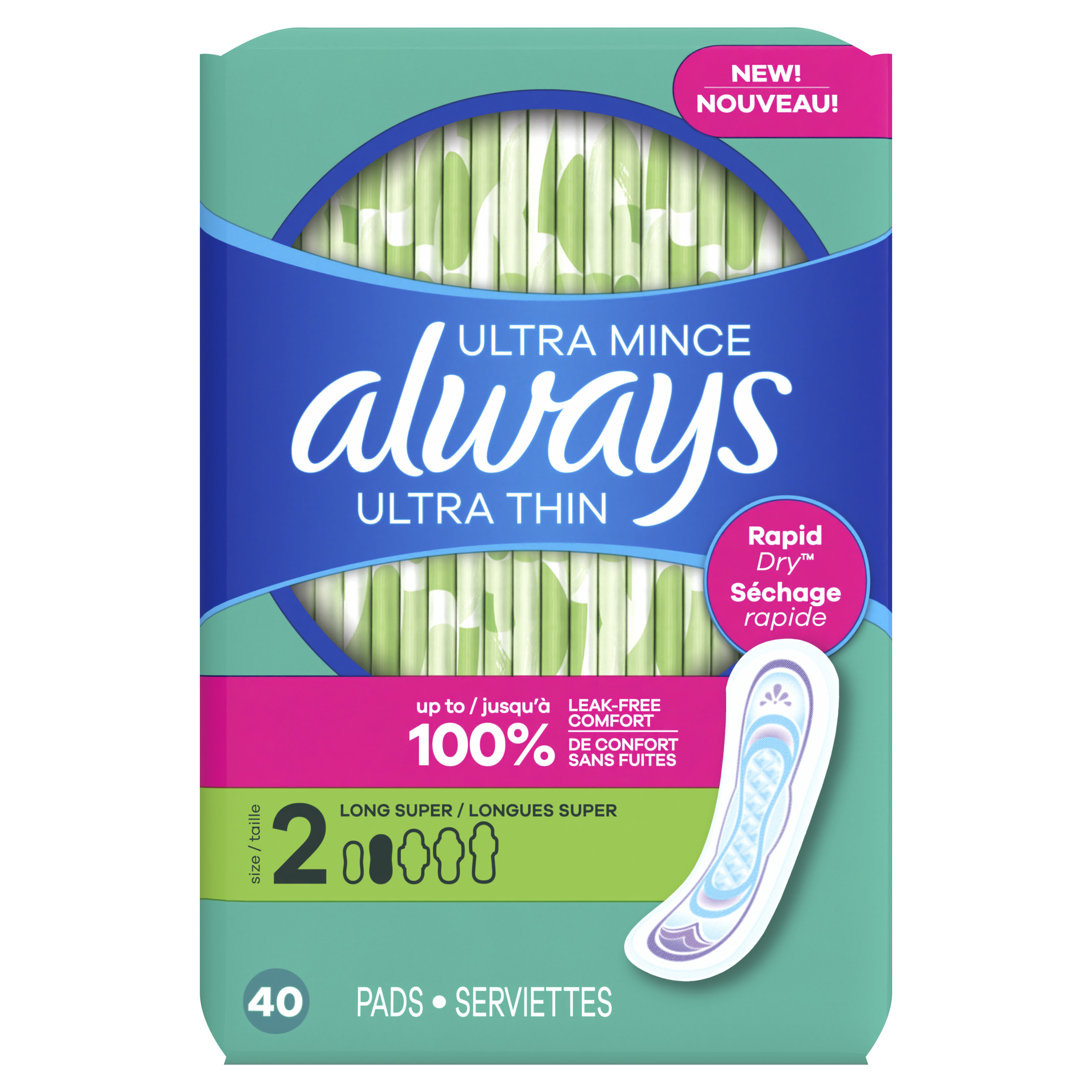 Always Ultra Thin Always Ultra Thin Pads without Wings, Size 2, 40 CT