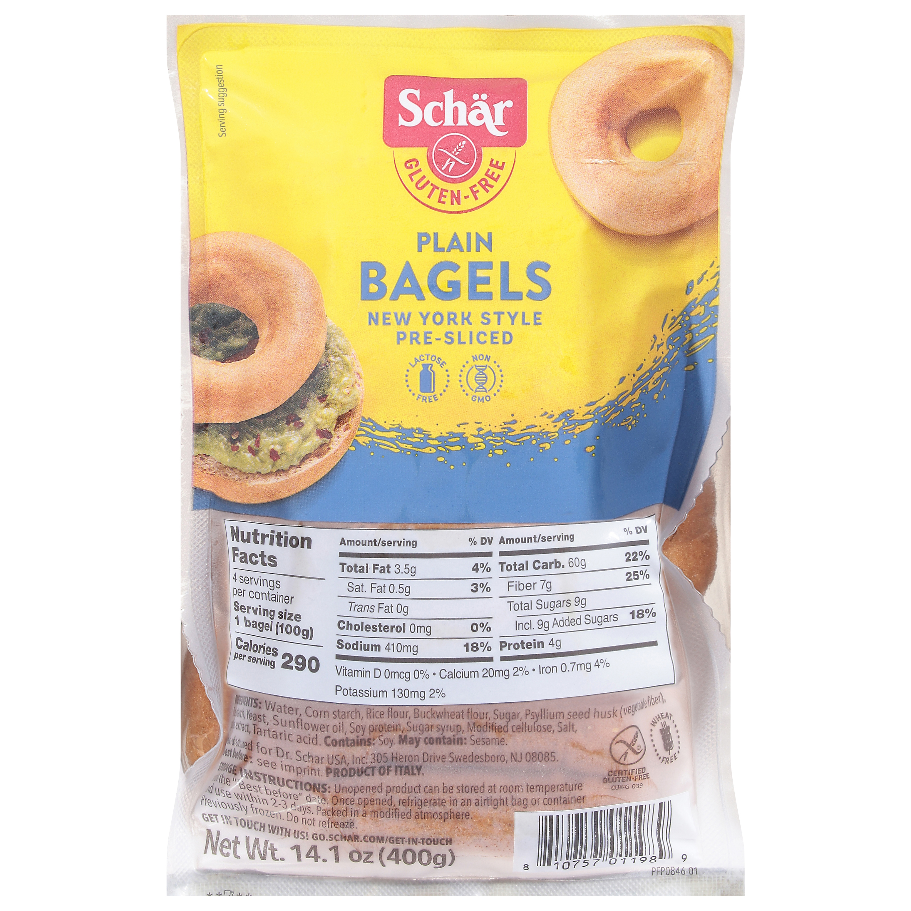 Schar Gluten-Free Pre-Sliced New York Style Plain Bagels