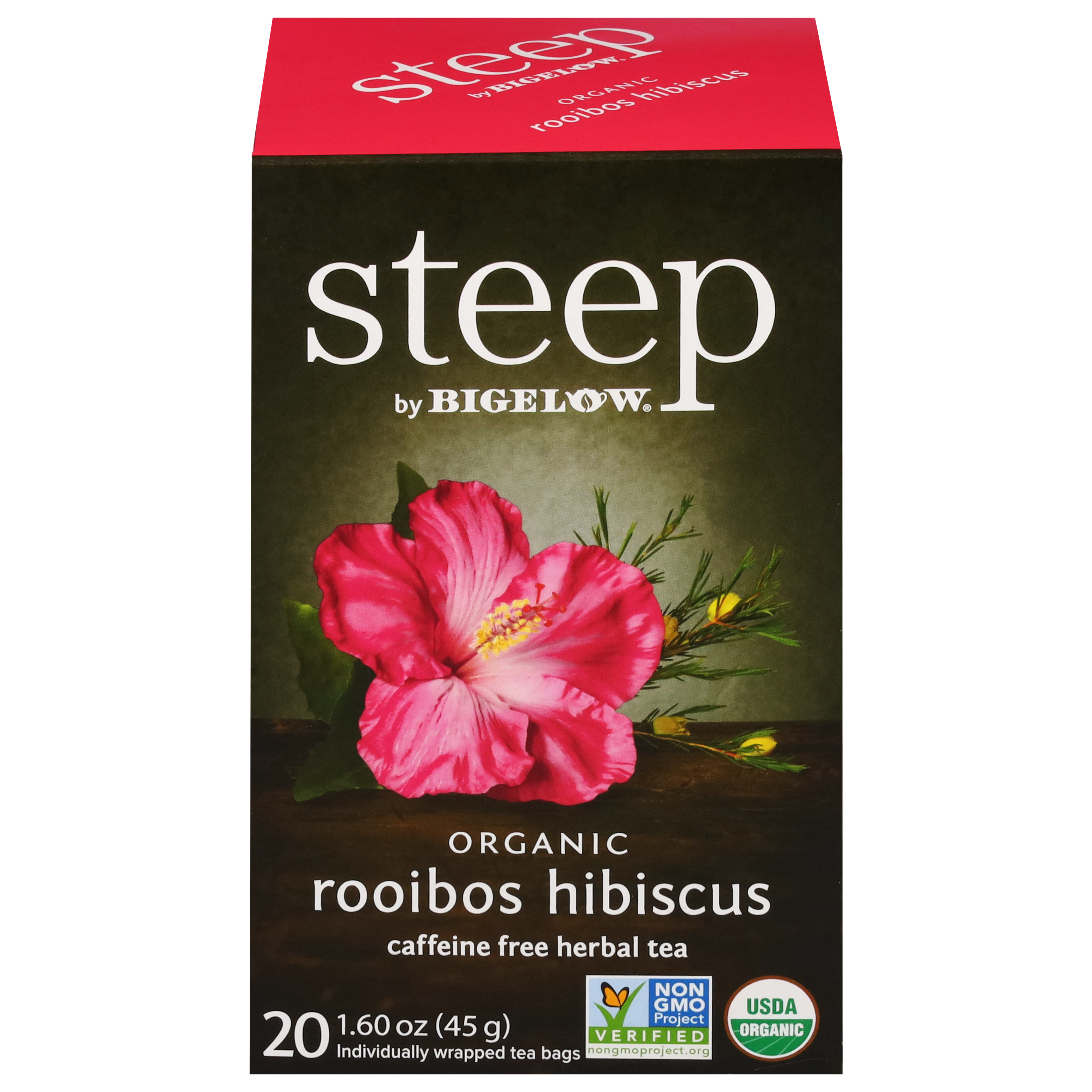 Steep Caffeine Free Organic Rooibos Hibiscus Herbal Tea 20 Tea Bags